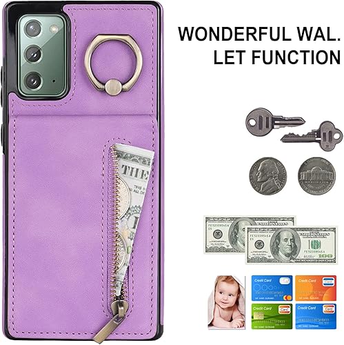 Miniatura 4 de Asuwish Funda de teléfono para Samsung Galaxy Note 20 5G con protector de pantalla de vidrio templado y cremallera RFID tarjetero soporte de anillo