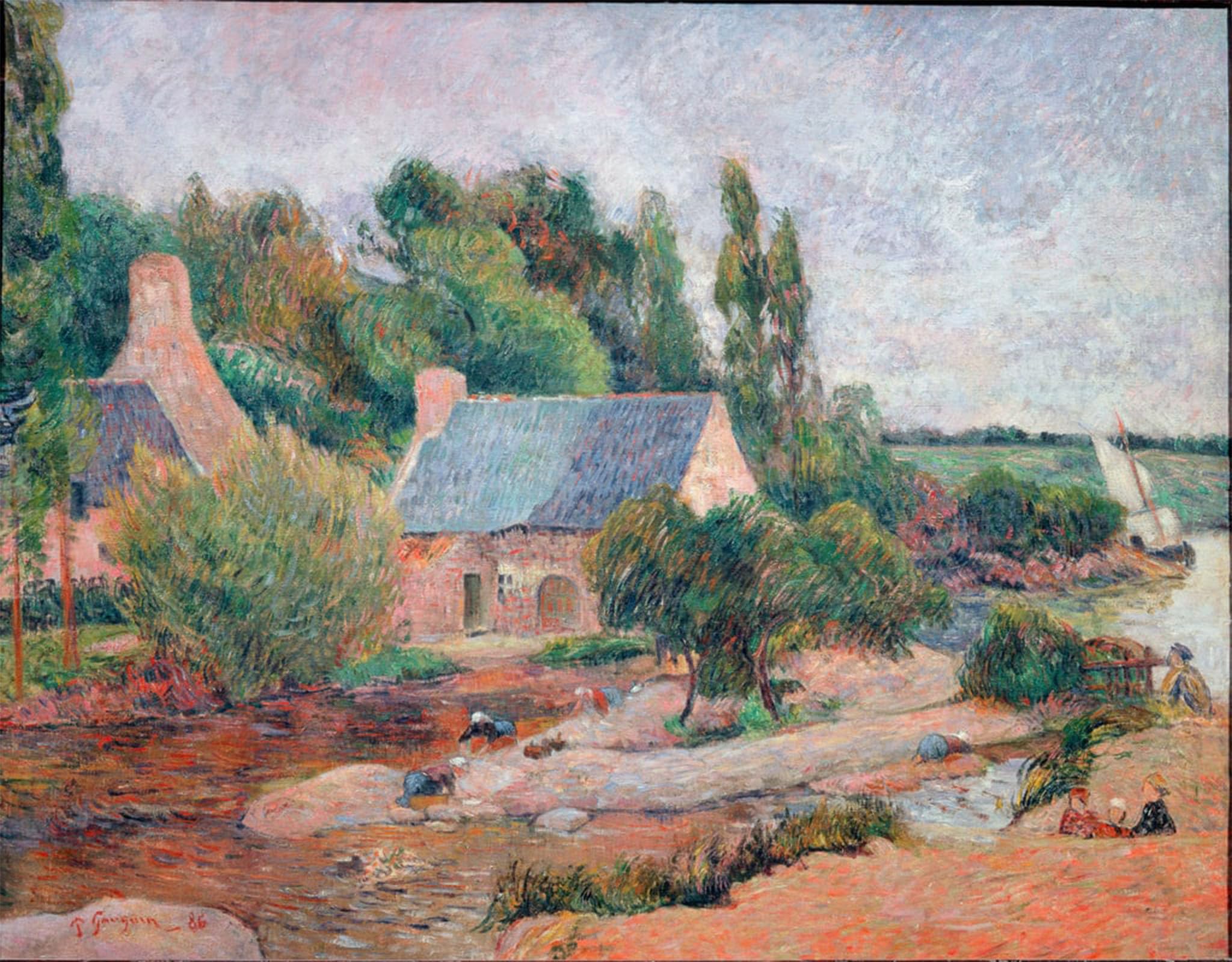 ARTXLXXBN Famous Painting Canvas Artwork Graffiti Print Washerwomen At Pont Aven by Paul Gauguin Portrait Canvas Image for Home Decor 60x90cm