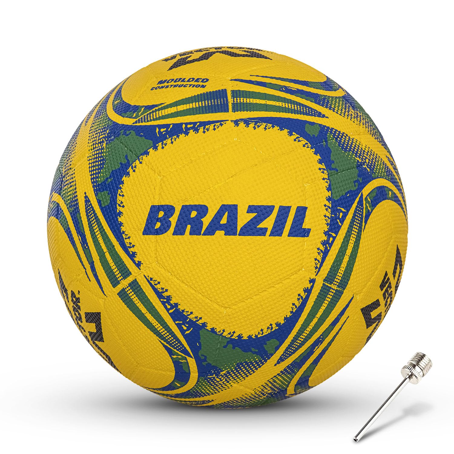 Vector X Brazil Country Colour PVC Rubber Moulded Training Football with Pin Suitable for Hard Ground Soccer Ball for Adults (Color: Yellow, Size: 5, Pack of 1)-image-25