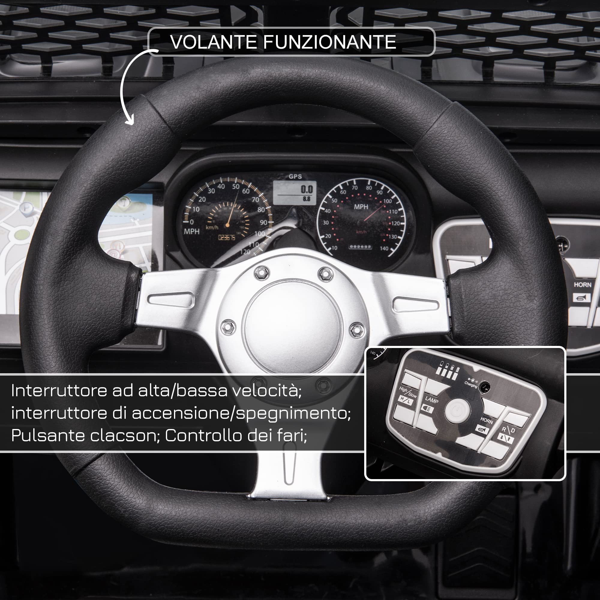 HOMCOM Macchina Elettrica per Bambini 3-6 Anni da 12V con Telecomando e Guida Manuale, Doppio Motore, Fari e Clacson, 100x64.2x71 cm, Nero