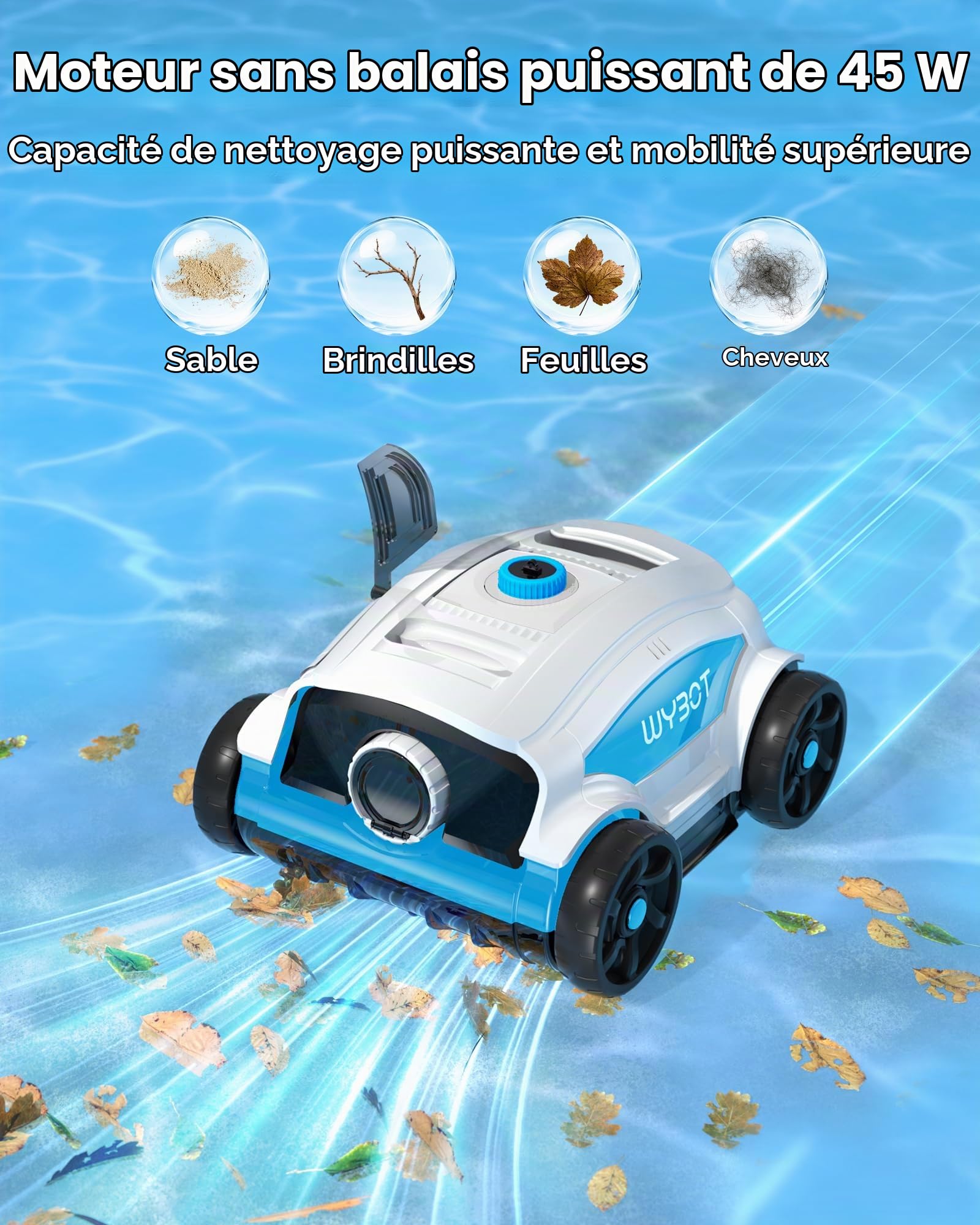 WYBOT Osprey 300II Robot Piscine, Aspirateur Piscine sans Fil avec Batterie,Stationnement Automatique,Nettoyeur Piscine pour Piscines Hors Sol 100 m²,Buse Réglable,120 Min (Blanc Bleu)