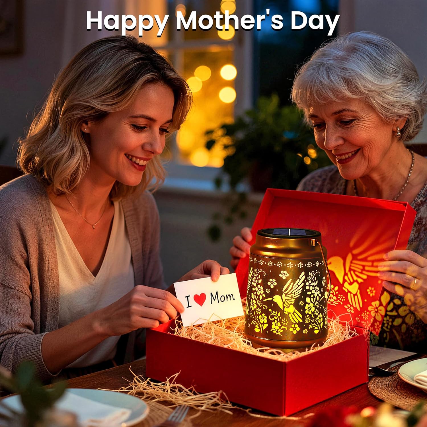 Solar Lanterns Outdoor Waterproof Hummingbird Hanging Solar Lantern Metal Patio Yard Garden Decoration Gifts for Mom Grandma 2 Packs