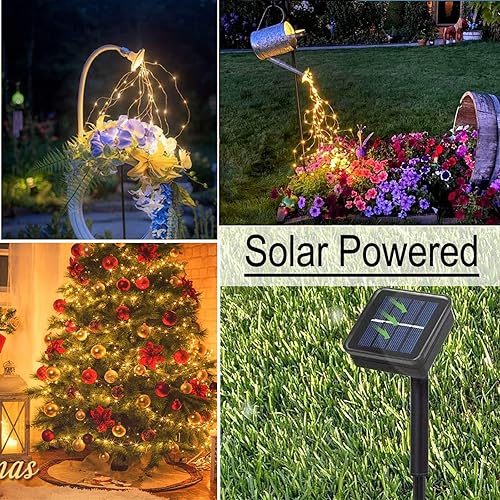 Miniatura 4 de Luces de cascada de hadas solares para exteriores, impermeables, 200 LED, 8 modos, luz de regadera (SIN REGADERA), luces de cadena alimentadas por