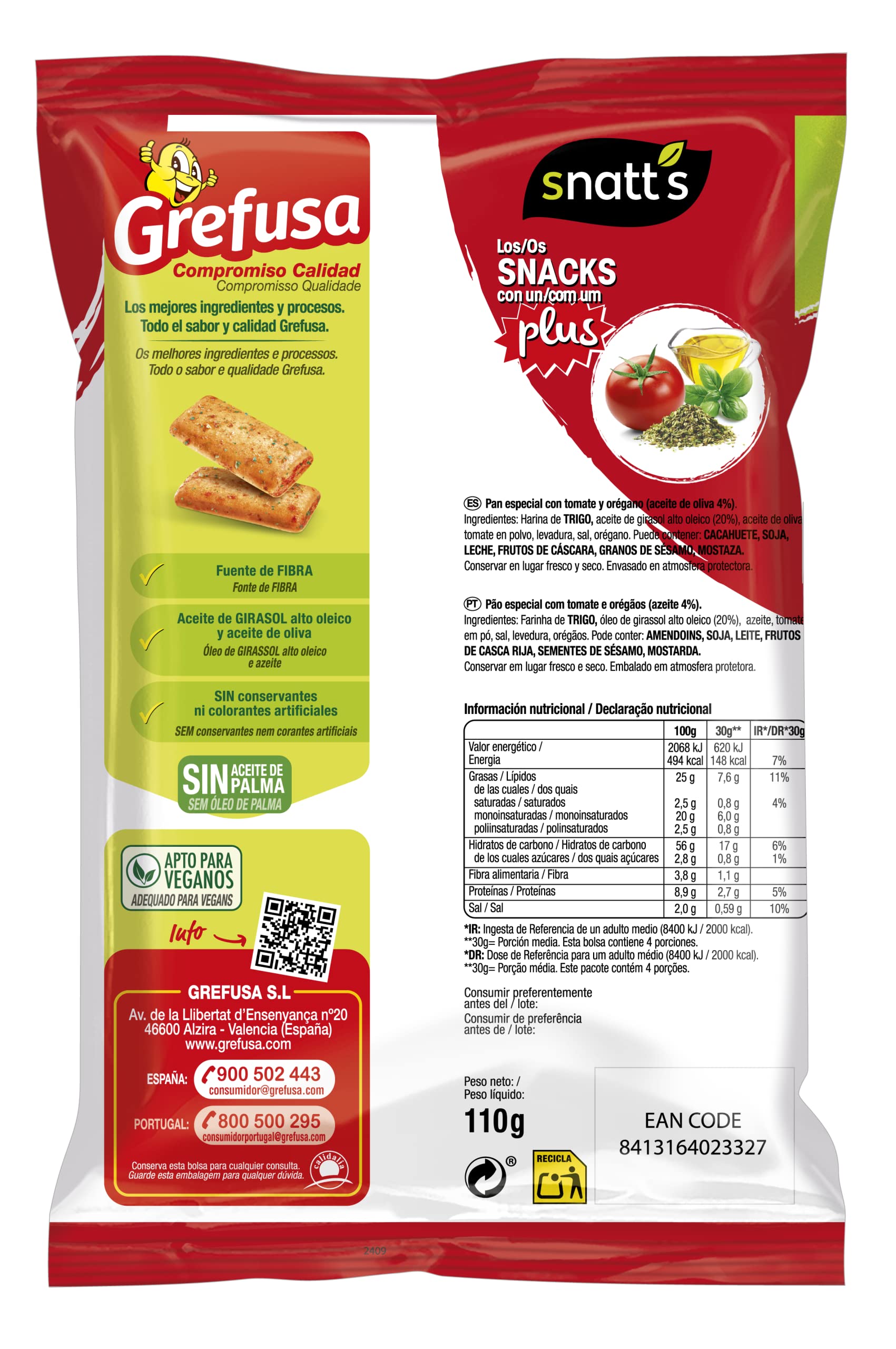 Snatt's Bocaditos con Tomate y Oregano, 110g