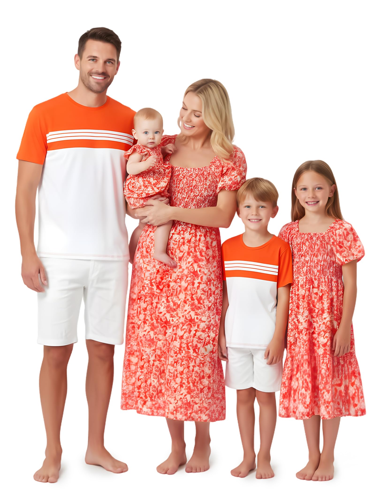 PATPAT Family Matching Outfits Mommy and Me Dresses Floral Dress &amp; T-Shirts | Mommy and Me Easter Dresses, Puff Sleeve Floral Sundress, Cotton Blend T-shirts, Couples Party Wedding Vacation Outfits
