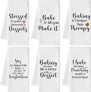 Funny Baking Hand Towels, 6 Pack Printed Dish Towels for Kitchen Decor | Soft Pure Polyester, Funny Prints, Lint Free, Quick Dry, Fade Resistant, Kitchen Decor, Easy to Clean, Baking Lover Gift