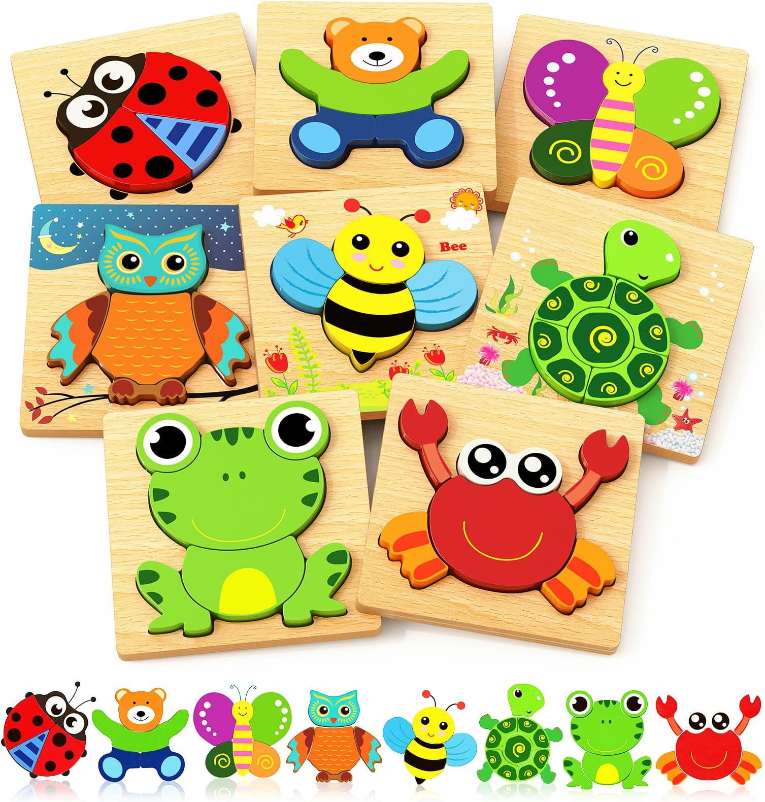 Bekayshad Wooden Puzzles for Toddlers 1-3, Montessori Toys for 1 2 Year Old