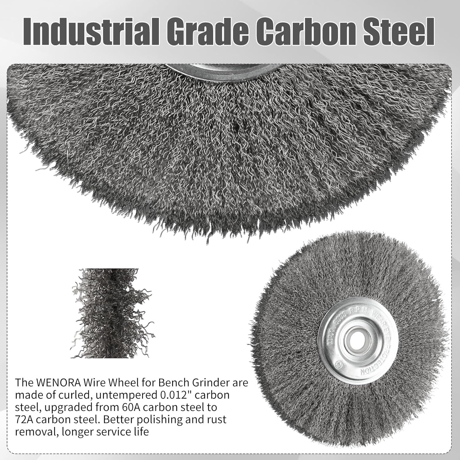 8-Inch Wire Wheel for Bench Grinder, 0.012 Carbon Steel Wire with 5/8" Arbor Hole, for Removal of Rust, Paint and Scale from Metal and Wood--2Pcs