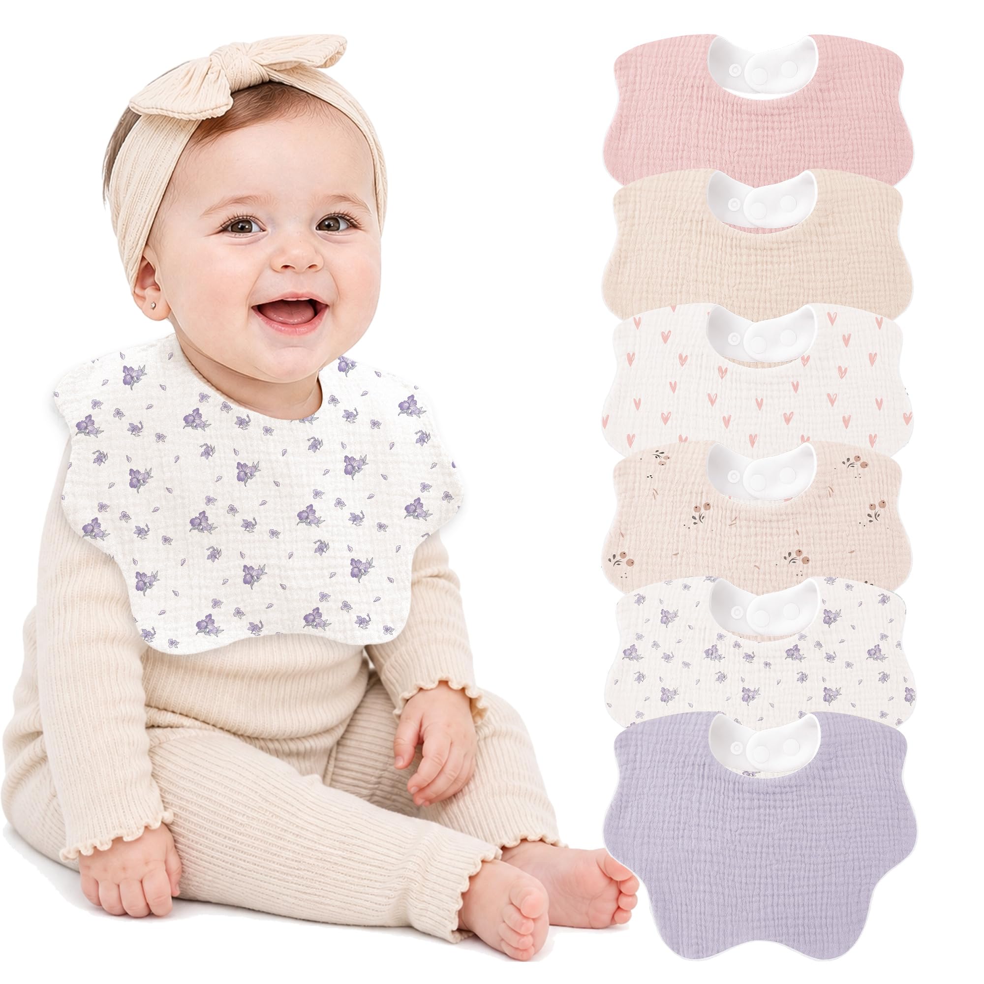Bearmoss Muslin Baby Bibs for Drooling &amp; Teething Cotton Drool Bib 6 Pack