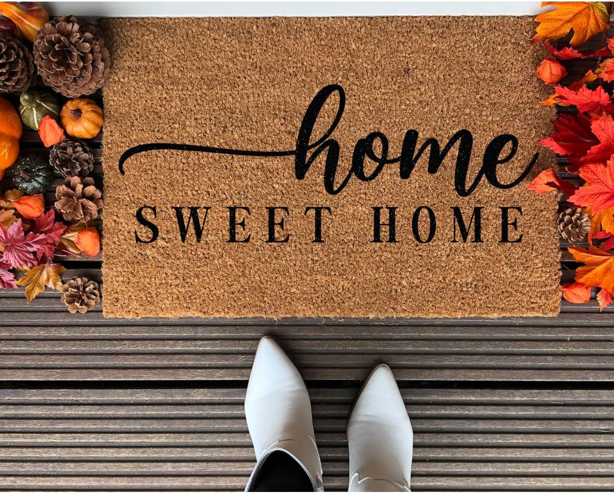 Daphne's Curations Home Sweet Home 36"x60" Doormat with Script Lettering, Coir Welcome Mat for Front Door with Non-Slip Backing