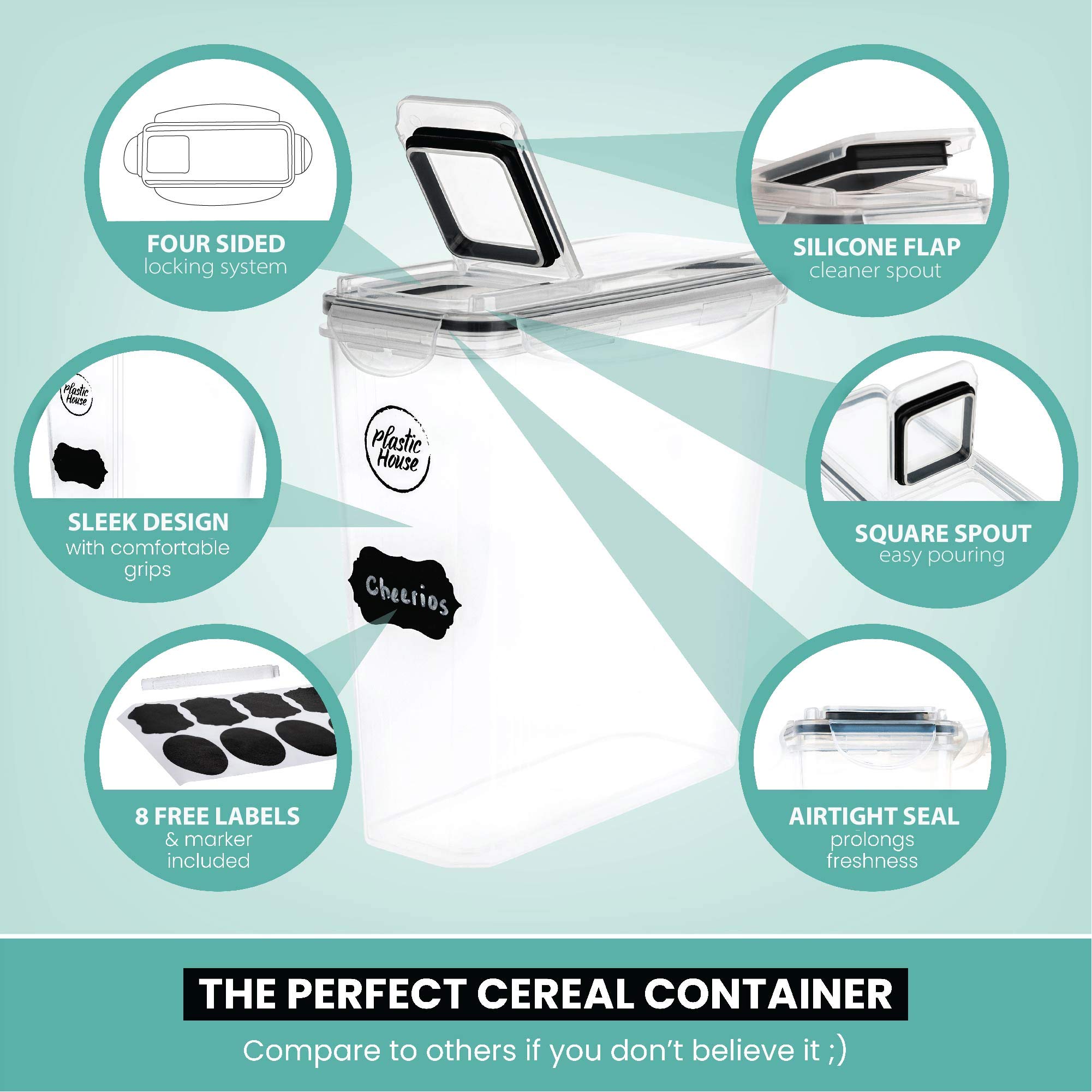 PLASTIC HOUSE Large Cereal Containers Storage Set Dispenser Approx. 4L