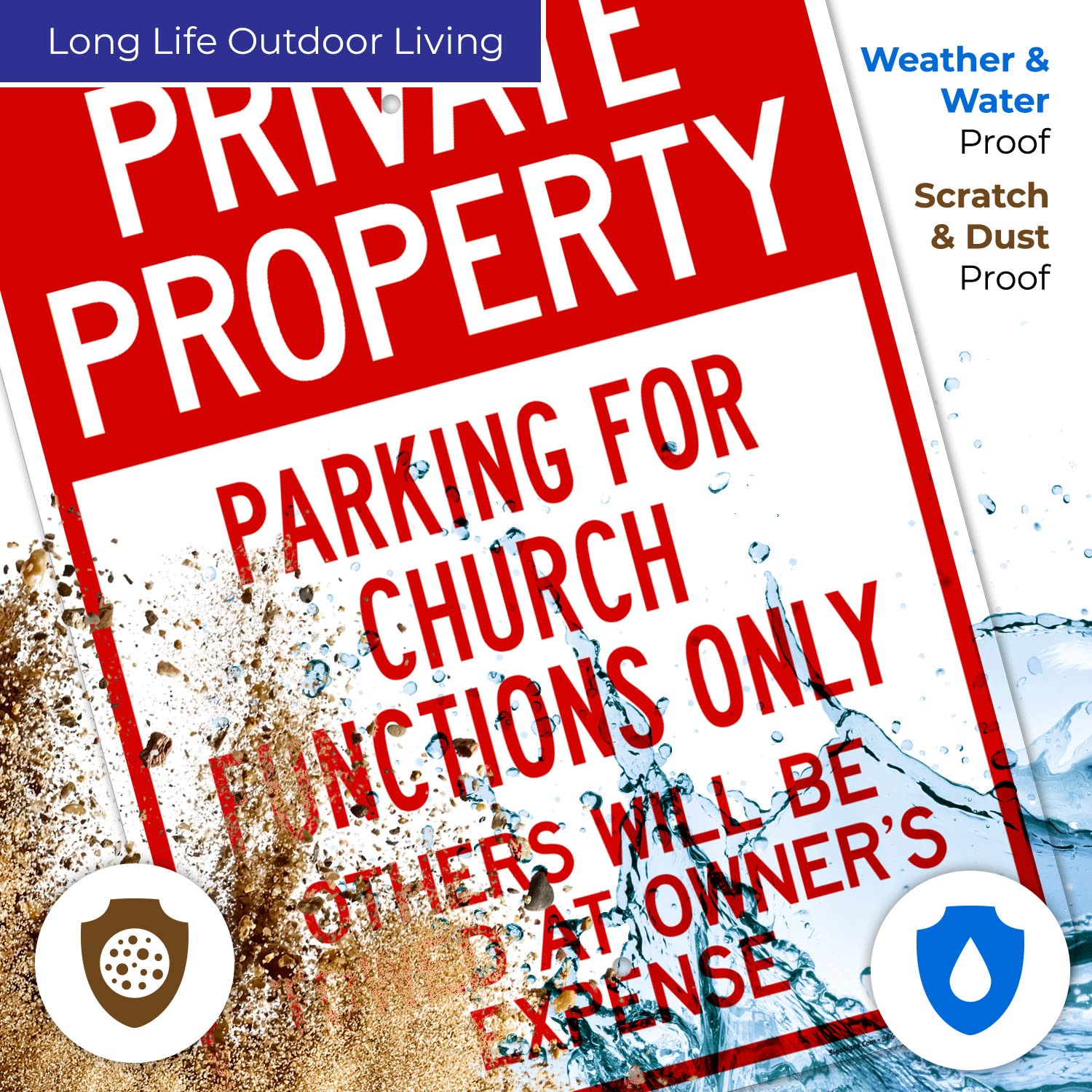 Private Property Parking for Church Functions Only Others Will Be Towed Sign, 18x24 Inches, Rust Free .063 Aluminum, Fade Resistant, Made in USA