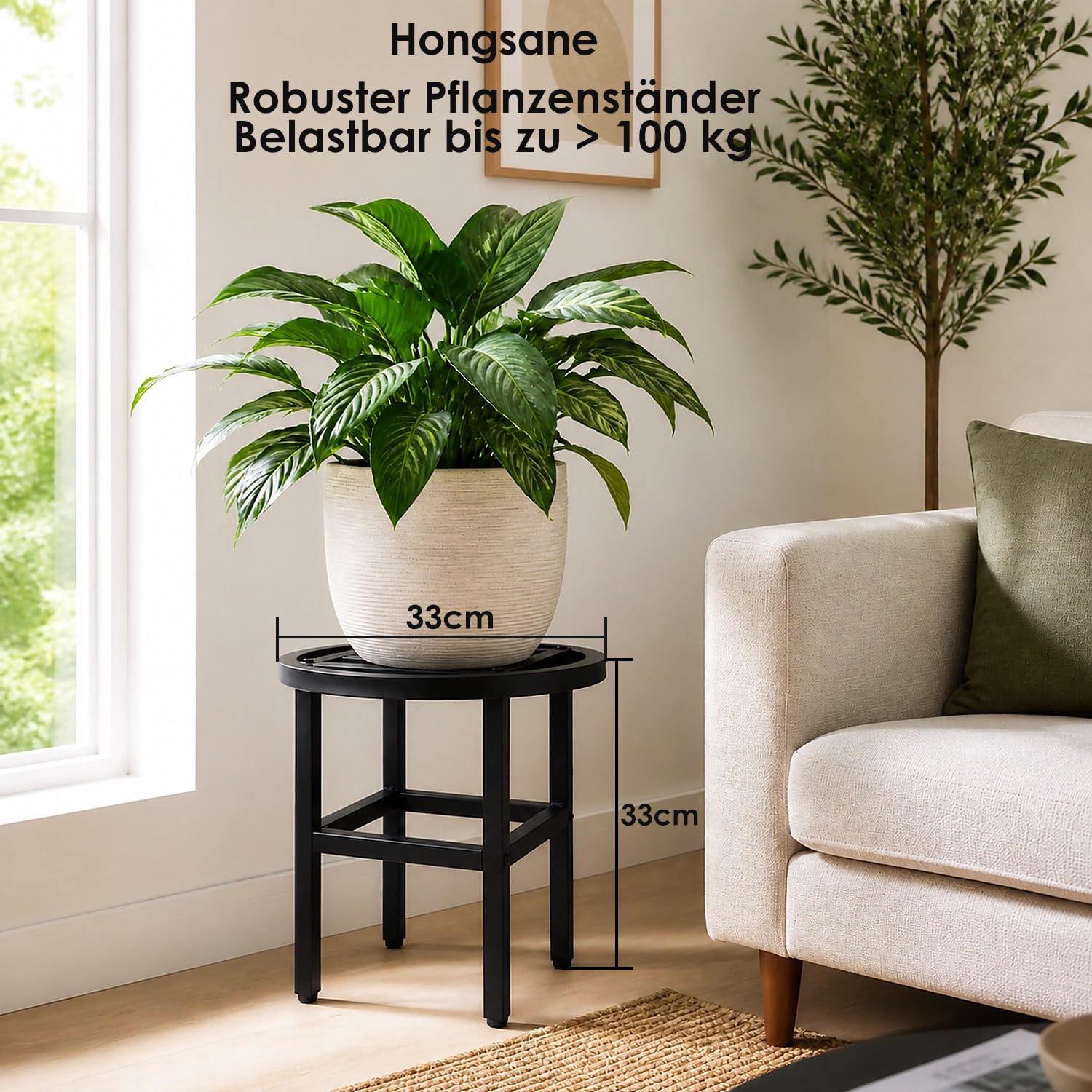 Metall Pflanzenständer Outdoor,33cm rund Schwarz Schwerlast Blumenständer Blumenhocker drinnen draußen,Pflanzenhocker Rostfest Blumentopfständer Pflanzenregal für Große Blumentöpfe,2 Stück