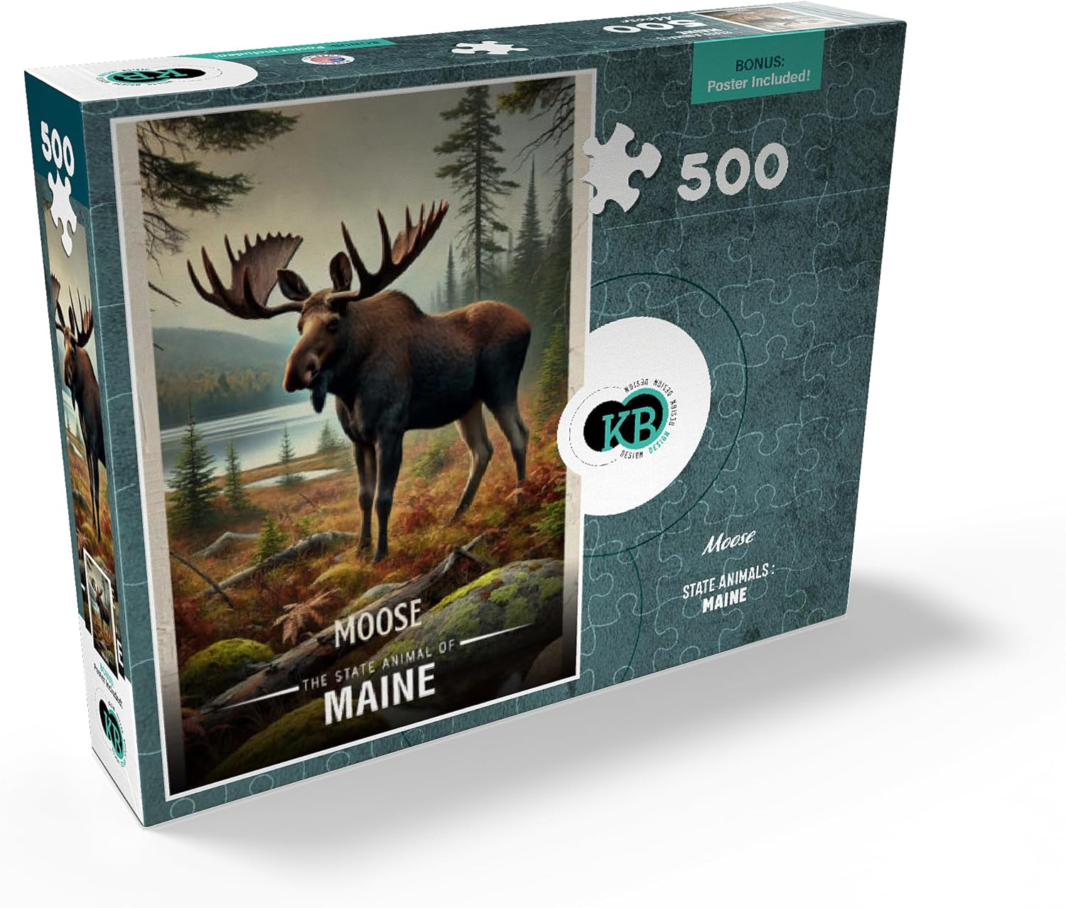 MyPuzzle Maine, Moose: State Animals Series - Premium 500 Piece Jigsaw Puzzle for Adults