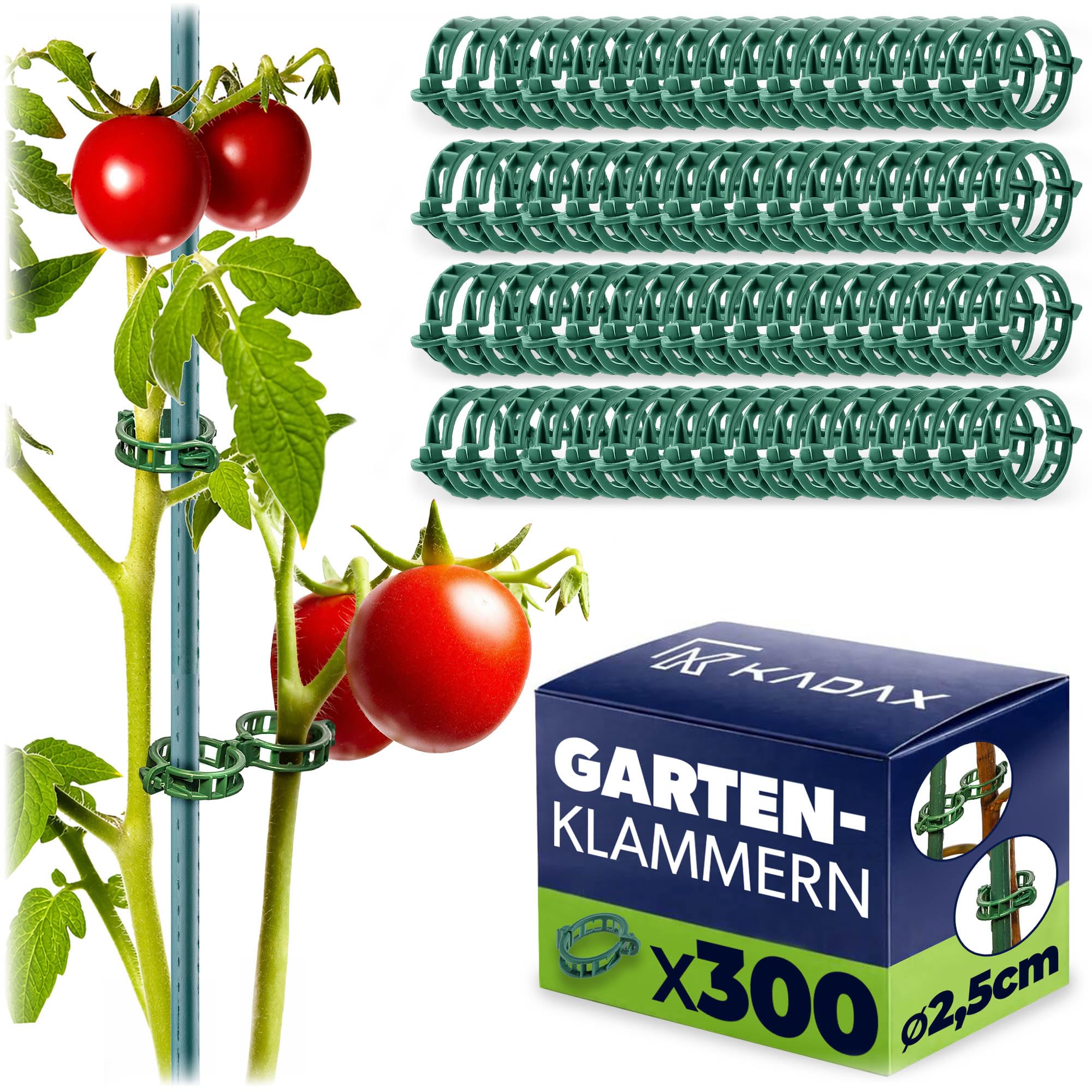 KADAX Clip per pomodoro, diametro 2,5 cm, 300 pezzi, clip per piante in plastica, per pomodori, cetrioli e piante rampicanti, clip da giardino