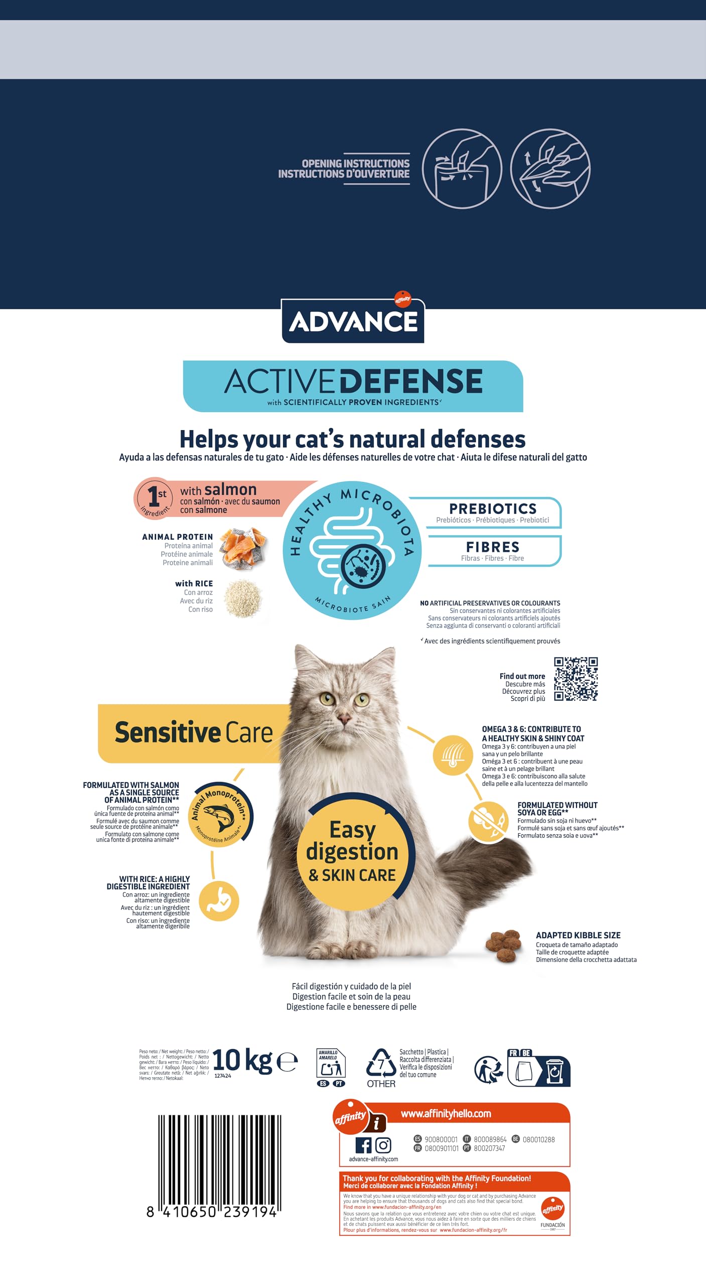 Advance Cat Adult Sensitive, Pienso para Gatos Adultos con Sensibilidades Digestivas con Salmón, 10kg