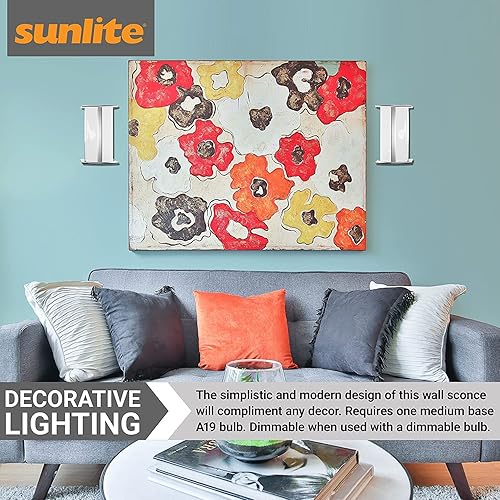 Miniatura 4 de Sunlite 46094 Lámpara moderna de pared, enchufe de base media (E26), bombilla no incluida, 60 vatios máximo, interior, pantalla de ópalo, acero