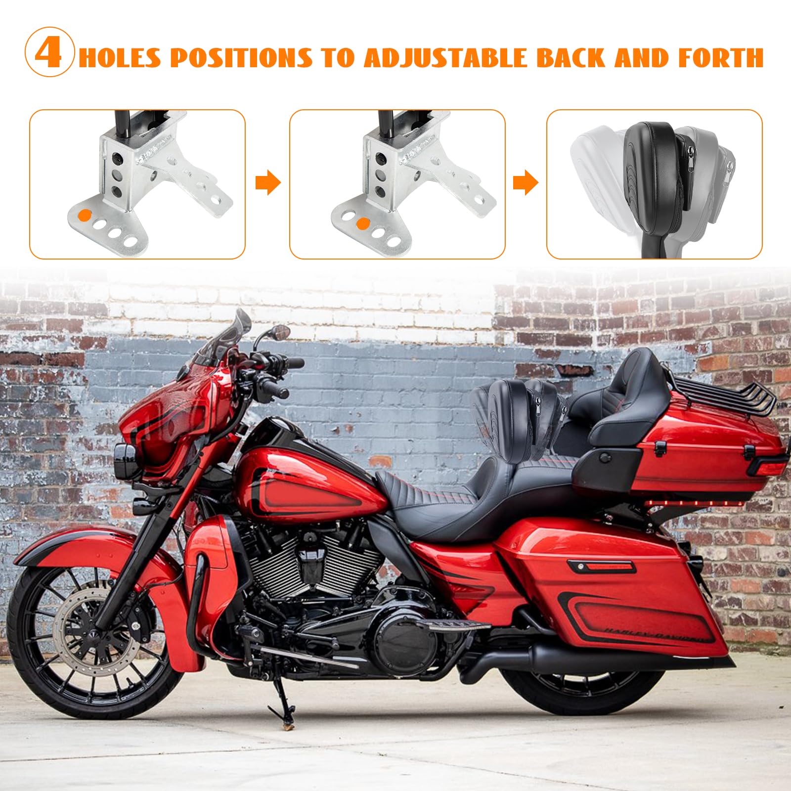 Schienale conducente per Harley Touring 1997-2025, schienale regolabile plug-in Riders con tasca per Road/Street/Electra Glide Ultra Limited Classic Road King Sostituire P/N Kit di montaggio