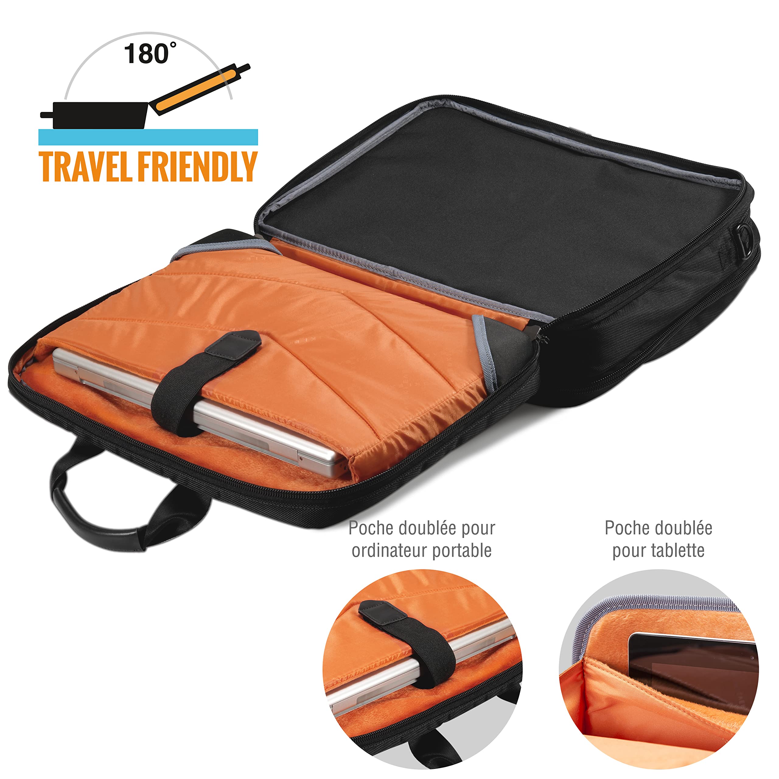 Everki Versa sacoche pour ordinateur portable – robuste pour laptops 13"–17,3", sac de voyage déperlant à multiples poches pour business, sac élégant femme/homme – Noir (EKB427BK17)
