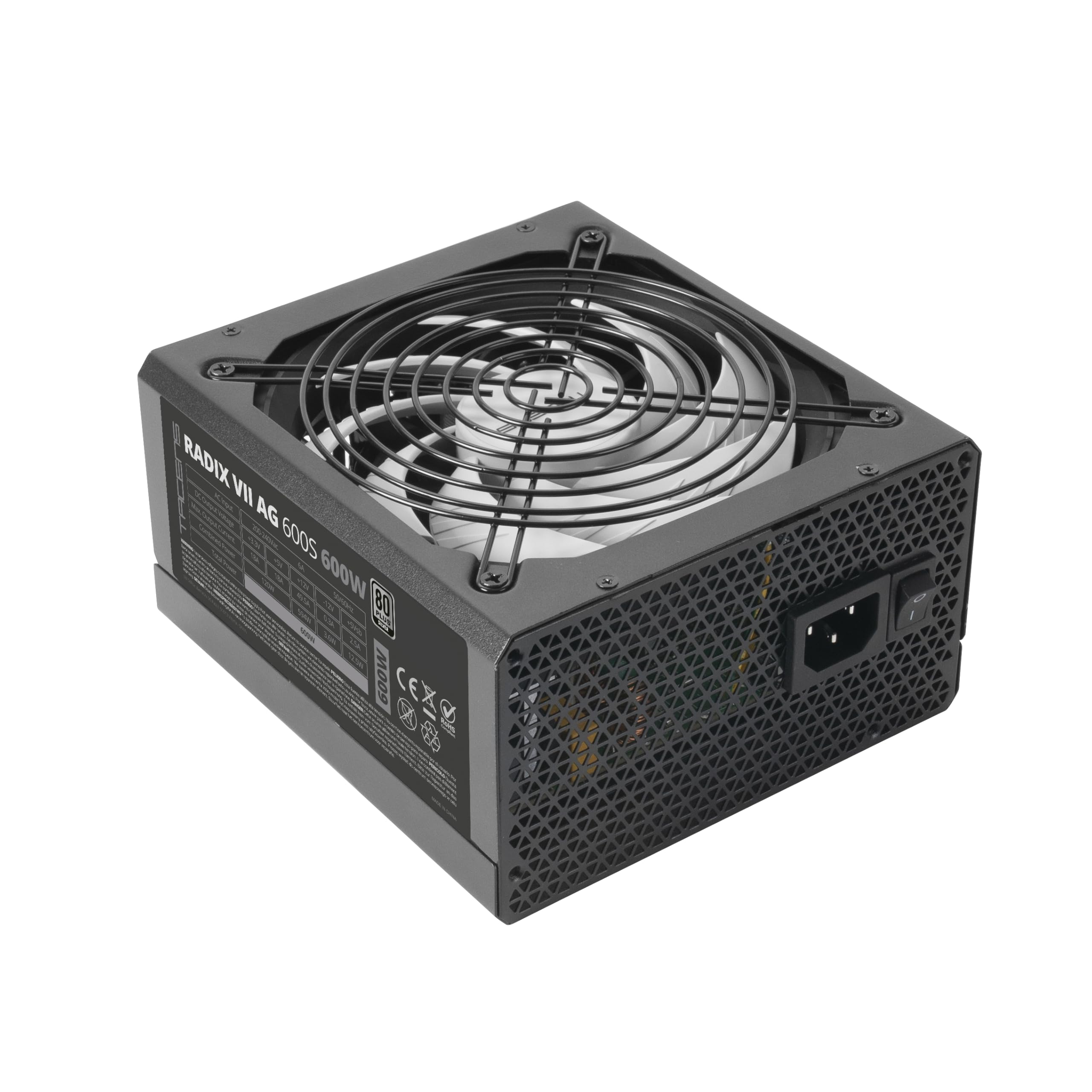 Tacens RADIX VII AG 600S Power Supply, 600W ATX PSU, 10-Year Warranty, 80Plus Silver, 87% Efficiency, SMD and DC-DC Technologies, AI-RPM 140mm FDB Fan, TK 105º Japanese Capacitors, Black