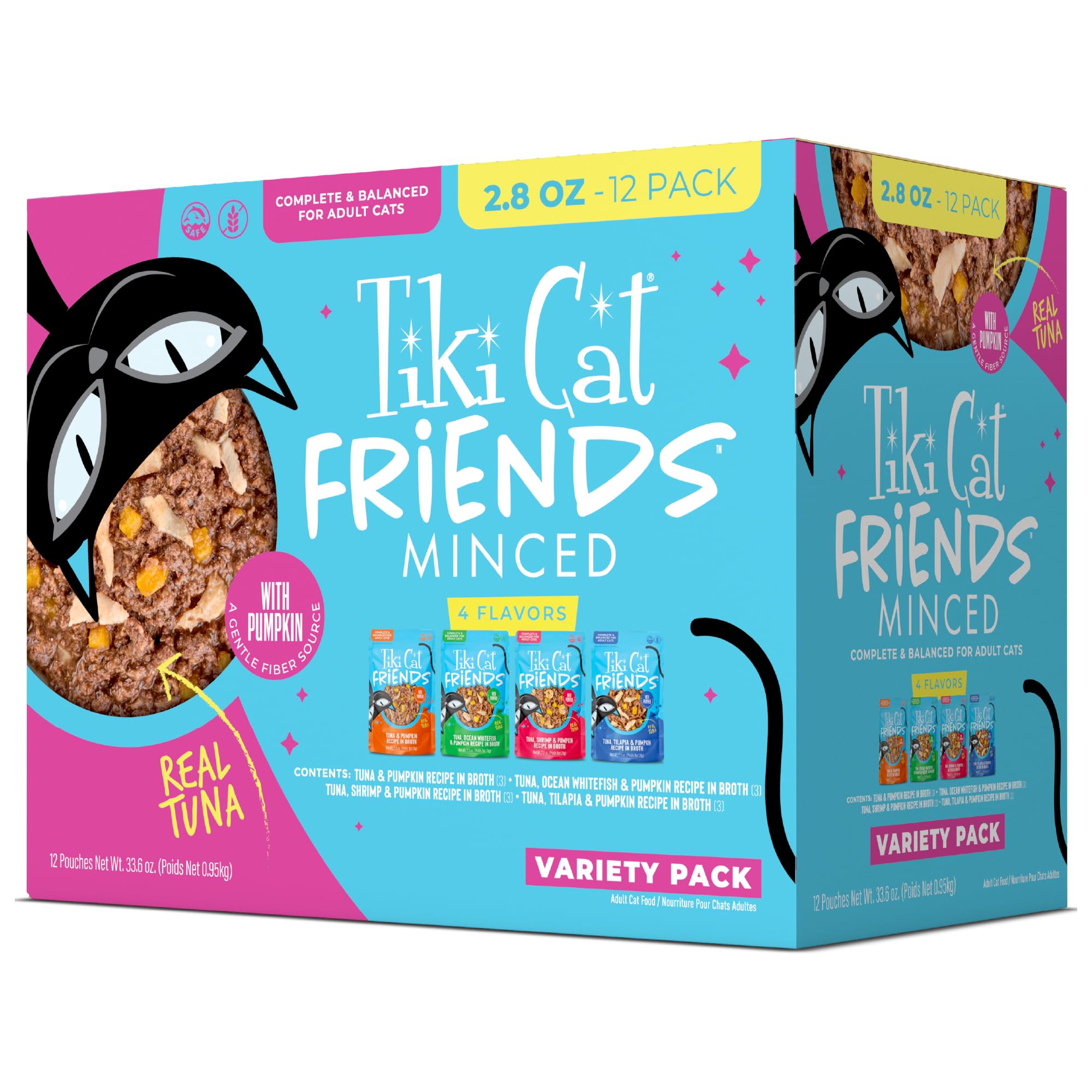 Tiki Cat Friends Wet Cat Food, Tuna Variety Pack, 2.8 oz Pouch (12) Variety Pack 2.8 Ounce (Pack of 12)