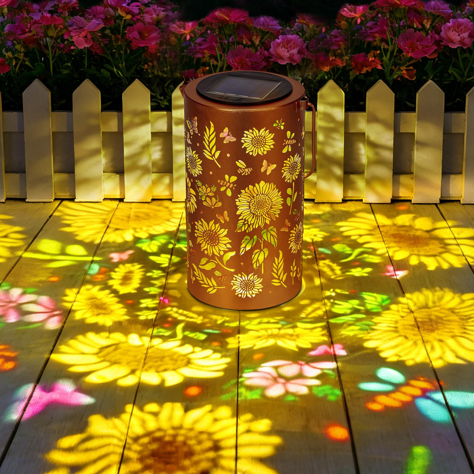 Solarlampen für Außen, Muttertag Geschenk für Frauen Mama Sonnenblume Solarlampen, Hängende Gartendeko Sonnenblumenlicht, IP44 Wasserdicht Metall LED Solarlampe, Balkon Terrasse Tisch Rasen Terrasse