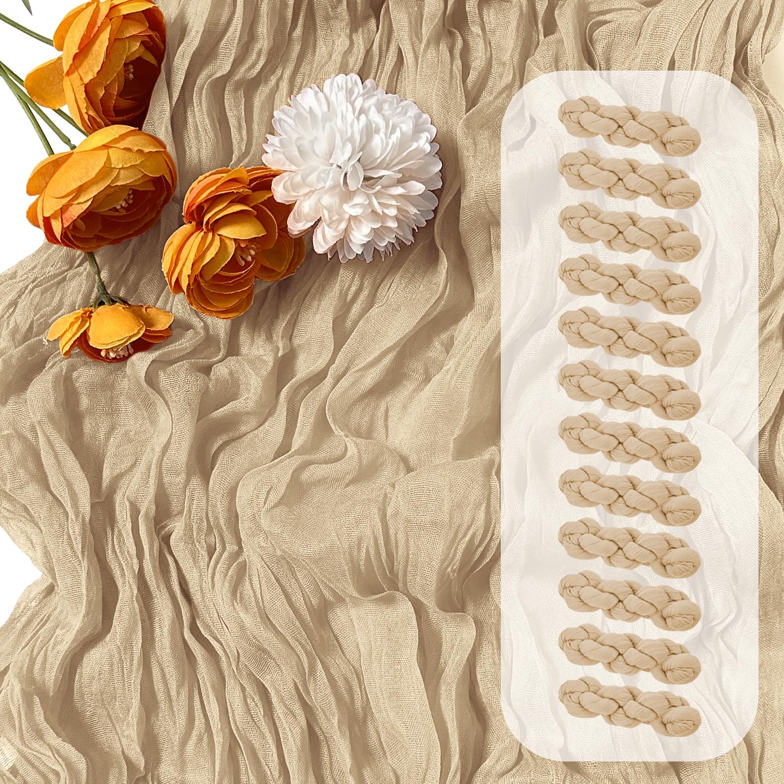 12 Pack Beige Cheesecloth Table Runner 17 x 108 Inch Gauze Table Runner Fabric Semi Sheer Cheese Cloth Table Decoration Bulk for Rustic Romantic