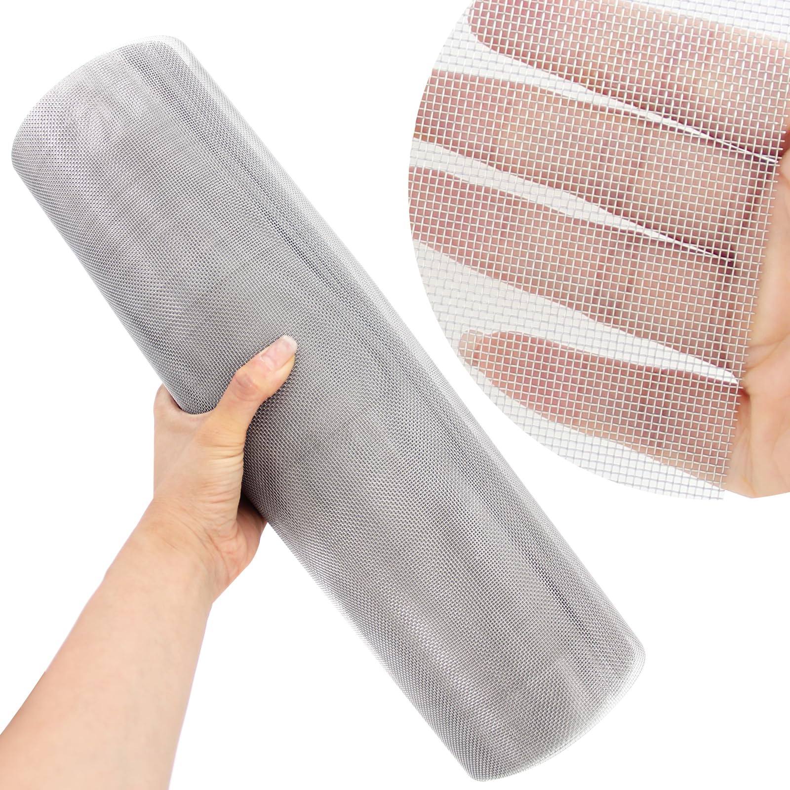 304 Stainless Steel Mesh, 20 Mesh Wire Mesh Roll, 16'' x 80'' Screen Mesh, 0.3mm Diameter, Cat Proof Window Screen, Rodent Screen, Fine Metal Mesh,