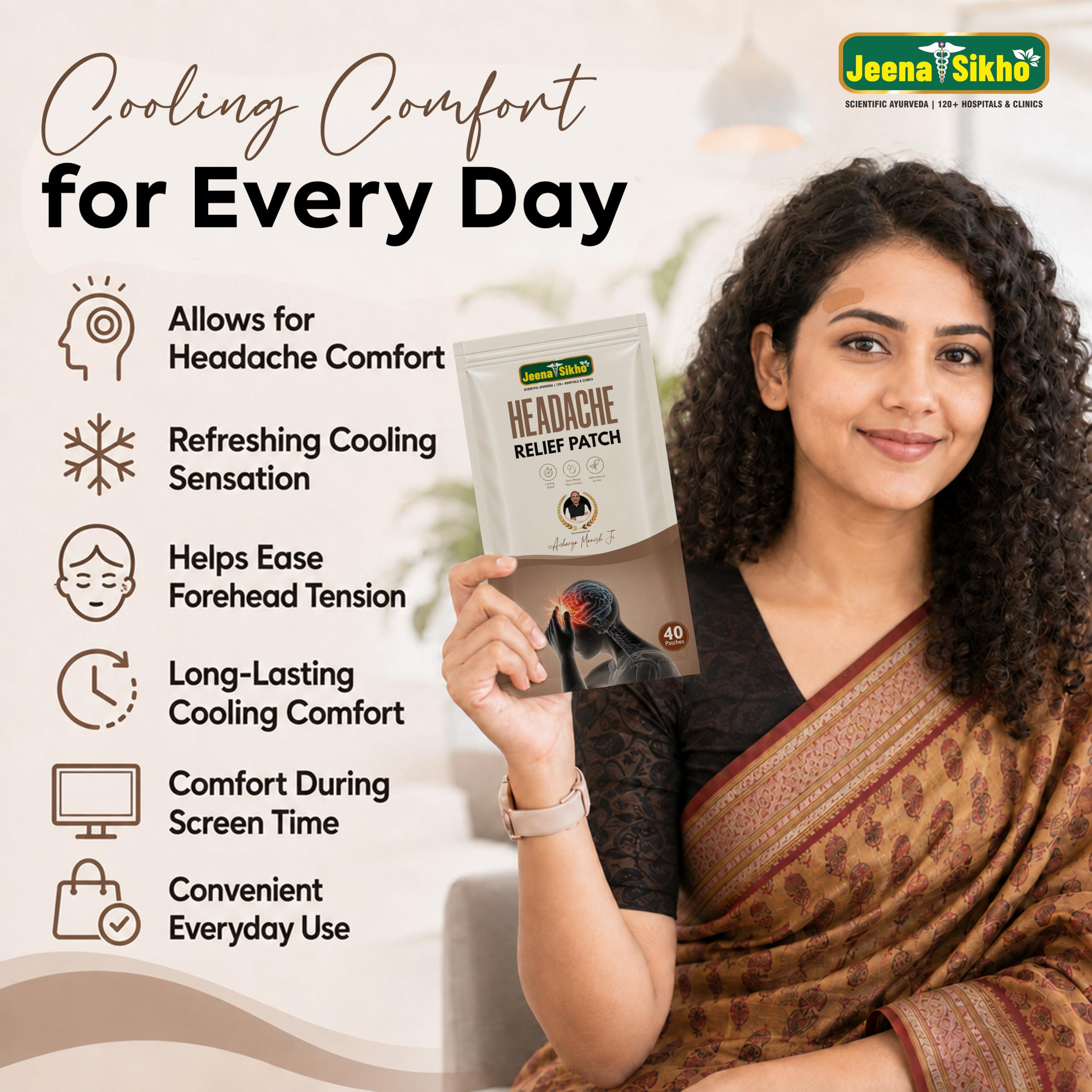 Jeena Shikho Headache Relief Patch | Natural Herbal Cooling Strips Infused with Gandhpura, Menthol & Camphor for Head & Temple Comfort - Non-Greasy & Fast-Acting - 40 Patches — Amazon image 4