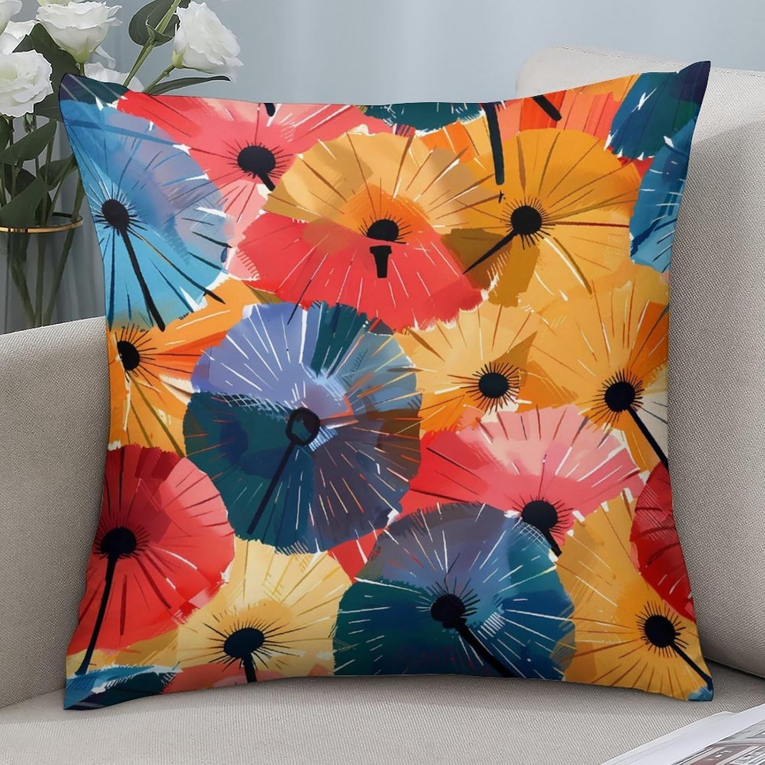 Colorful Umbrellas Printed Throw Pillow Case 4 Pcs Soft Pillowcases Pillows Covers Sofa Bed Decor 12/14/16/17/18/20/22/24/32 Inches