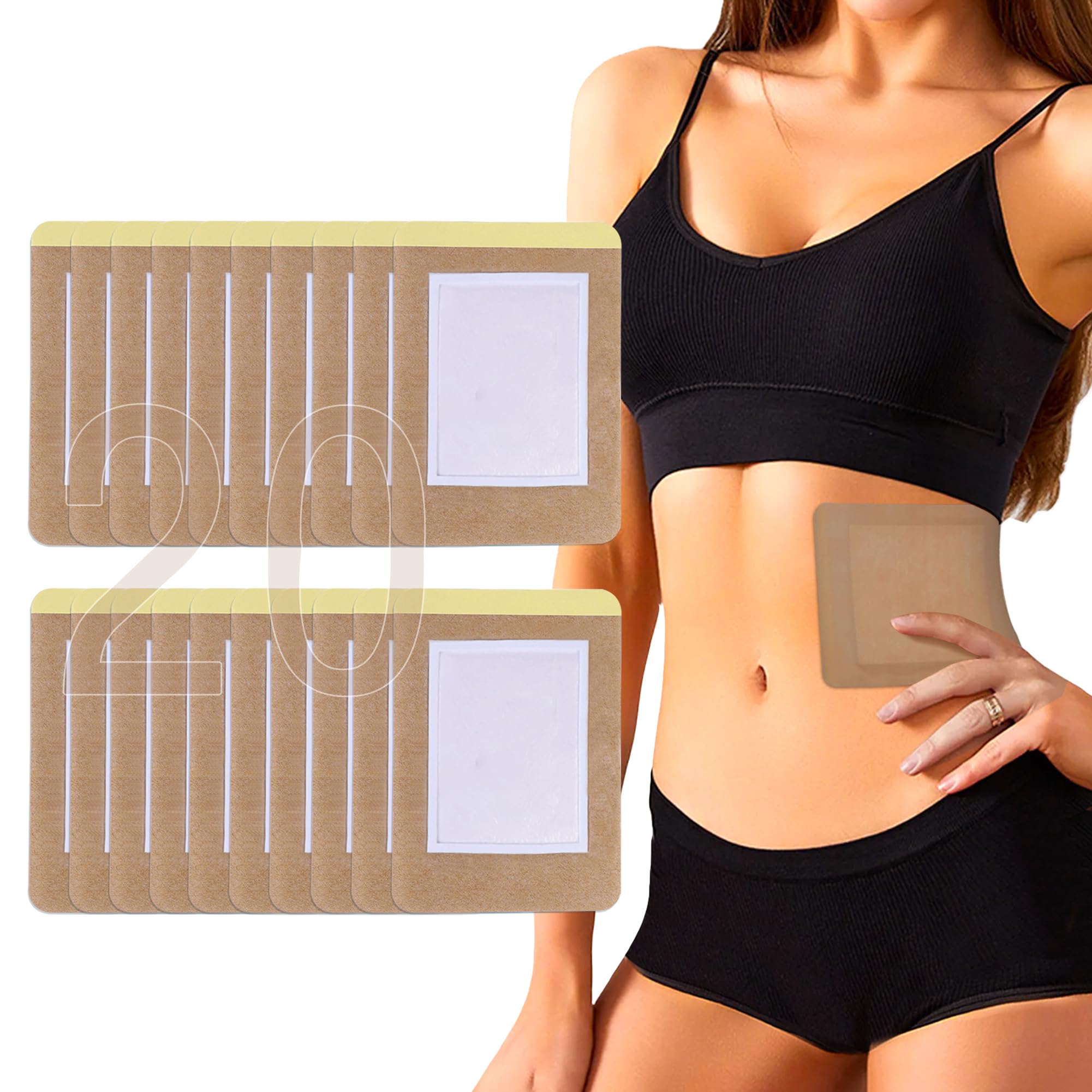 20 Pack Disposable Castor Oil Pack Wrap for Stomach, 8 x 6 inches Castor Oil Patch Organic Cotton, Self-Adhesive, Anti Leakage, No Wash Portable Pad