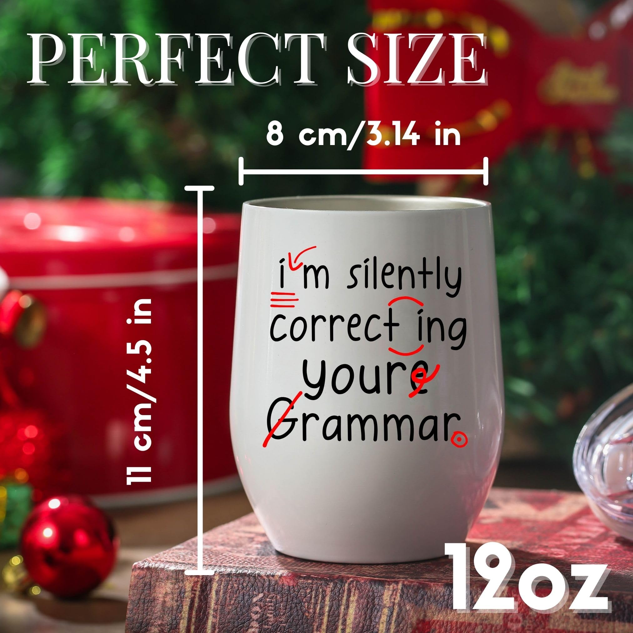 Onebttl English Teacher Appreciation Gifts 12oz Wine Tumbler with Lid for Christmas, Appreciation Day, End of Term from Student