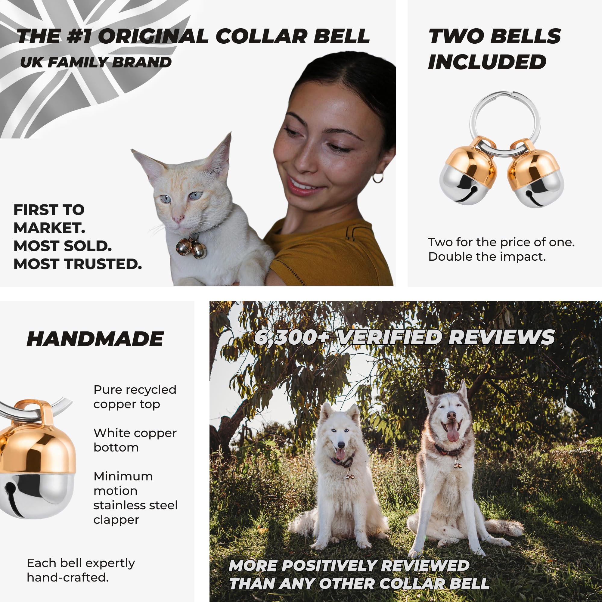 Beau's Bells - 2 campane extra forti per cani e gatti | Tracker di animali | Campane in rame fatte a mano