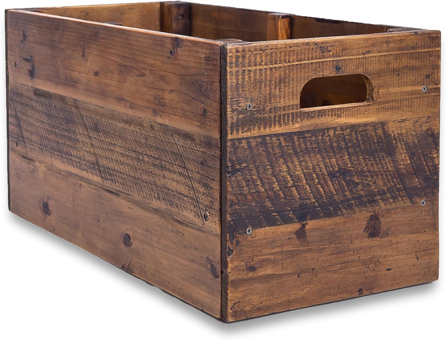 Decorative Reclaimed Wood Crates, White Wash, Natural, Rustic Brown, Assorted Sizes (Rustic Brown, 12 x 24 x 12 H)