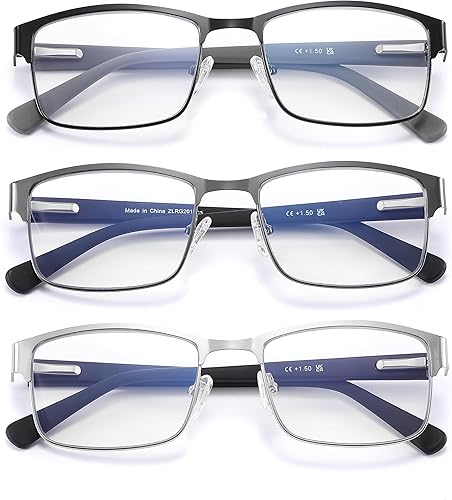 AIKLLY Gafas de lectura para hombre, paquete de 3 unidades, con bloqueo de luz azul para hombre