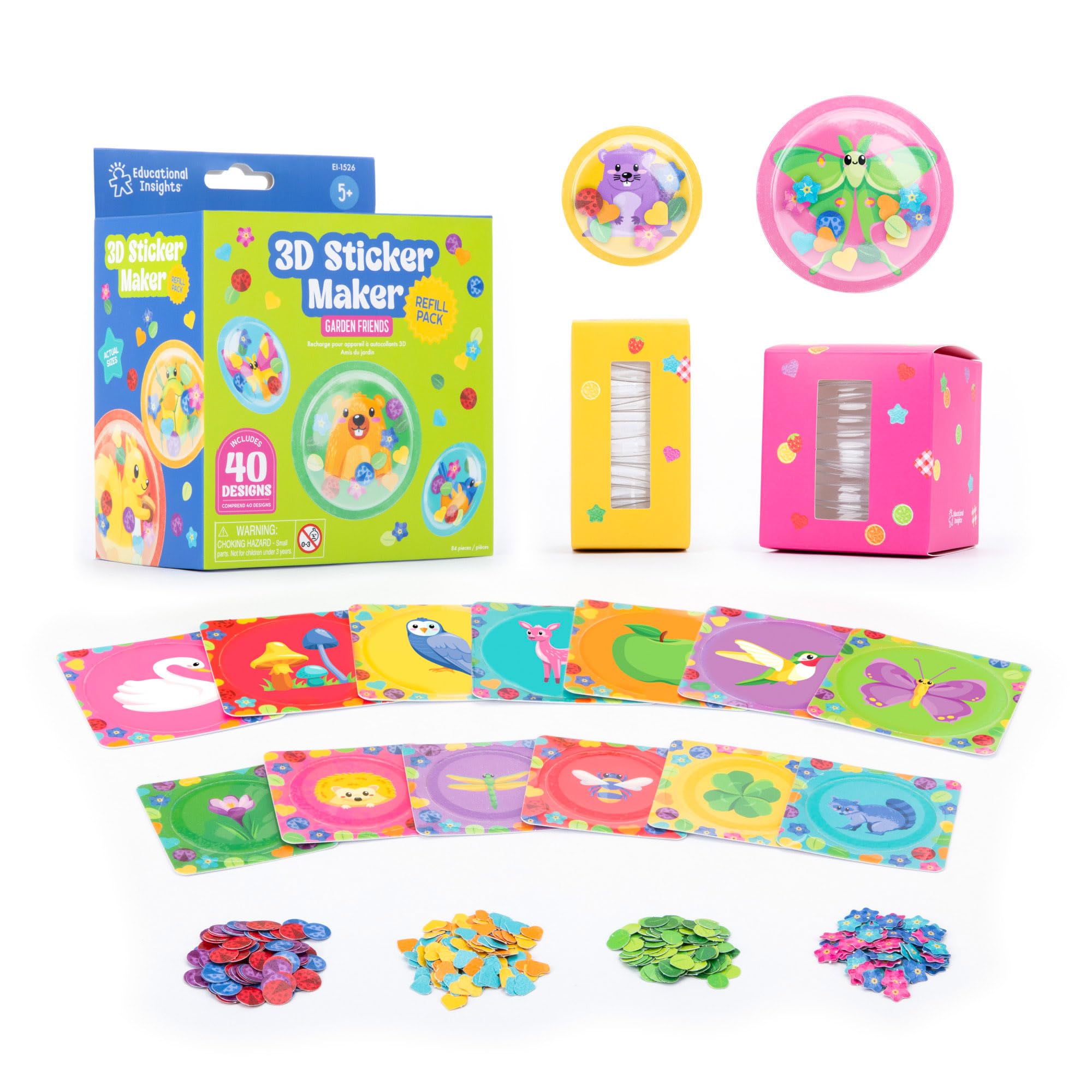 Learning Resources 3D Sticker Maker Refill Pack Garden Friends, Easy To Use Kids Craft Kit, Make Your Own Stickers, Mess Free Arts & Crafts Supplies, Compatible Machine Required, Age 5+