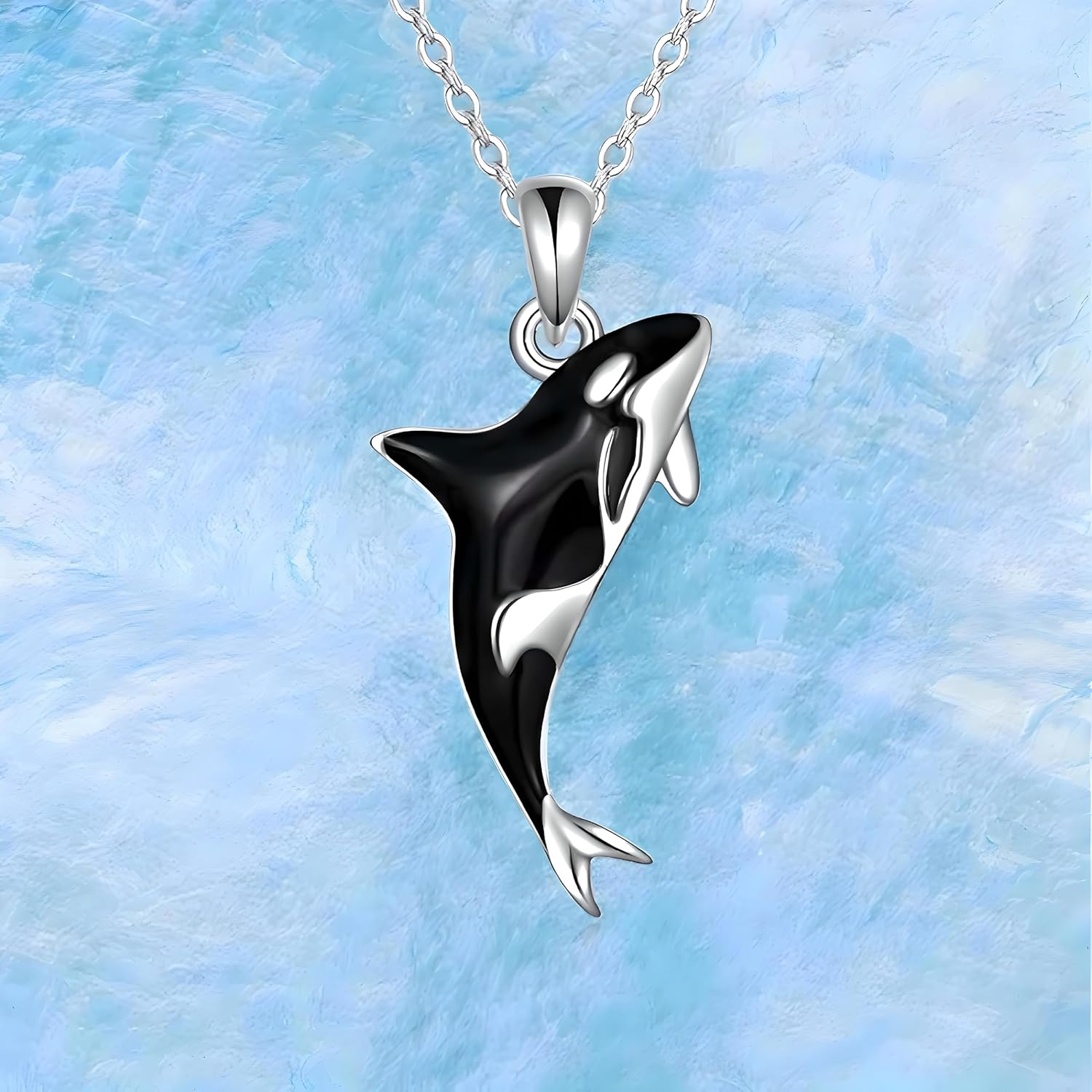 SUPAC Stainless Steel Silver Killer Whale Orca Whale Pendant Necklace, Black and Silver, Shamu Gift - Image 9