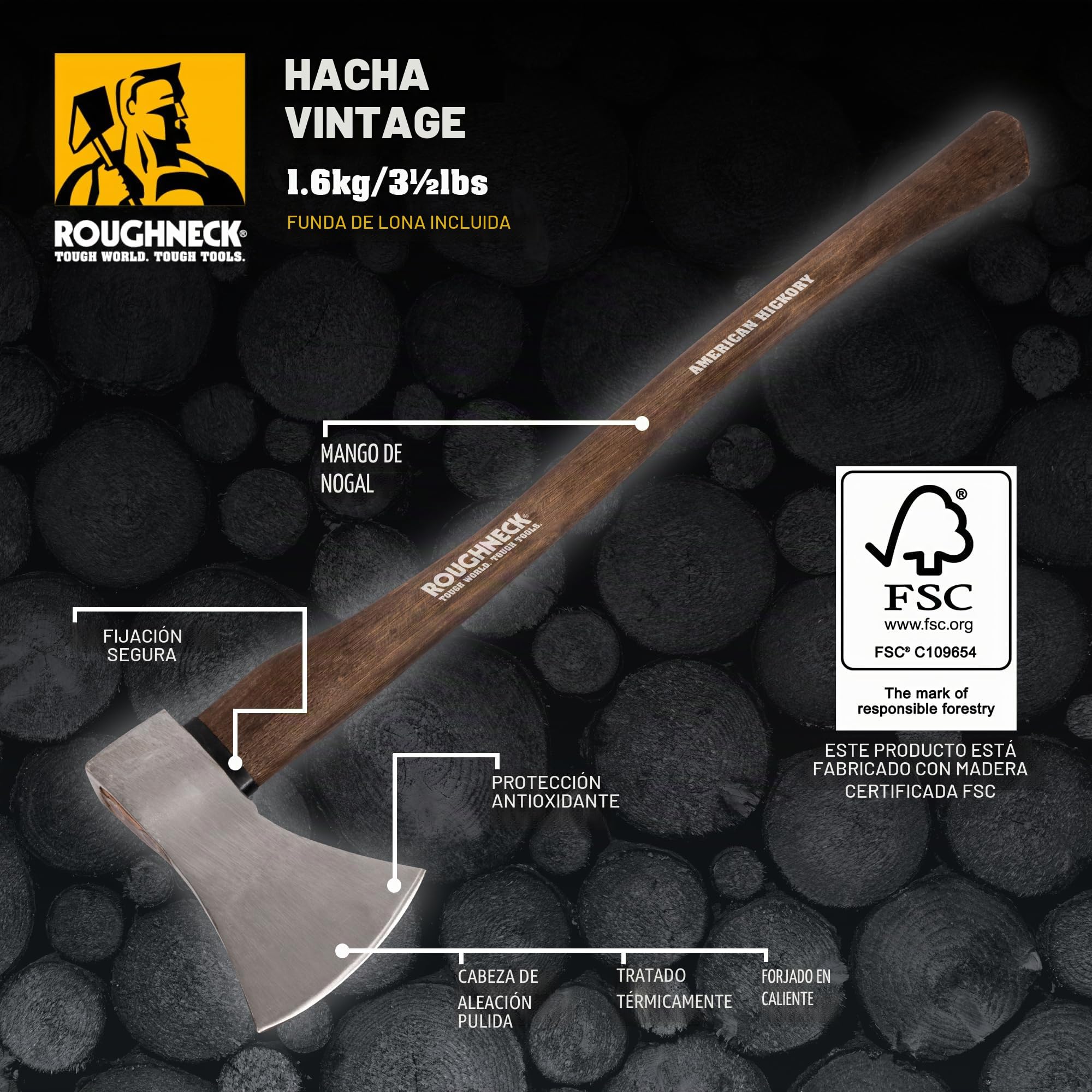 Roughneck ROU65675 Traditional Hickory Handle Axe 1.6kg (3½lbs)