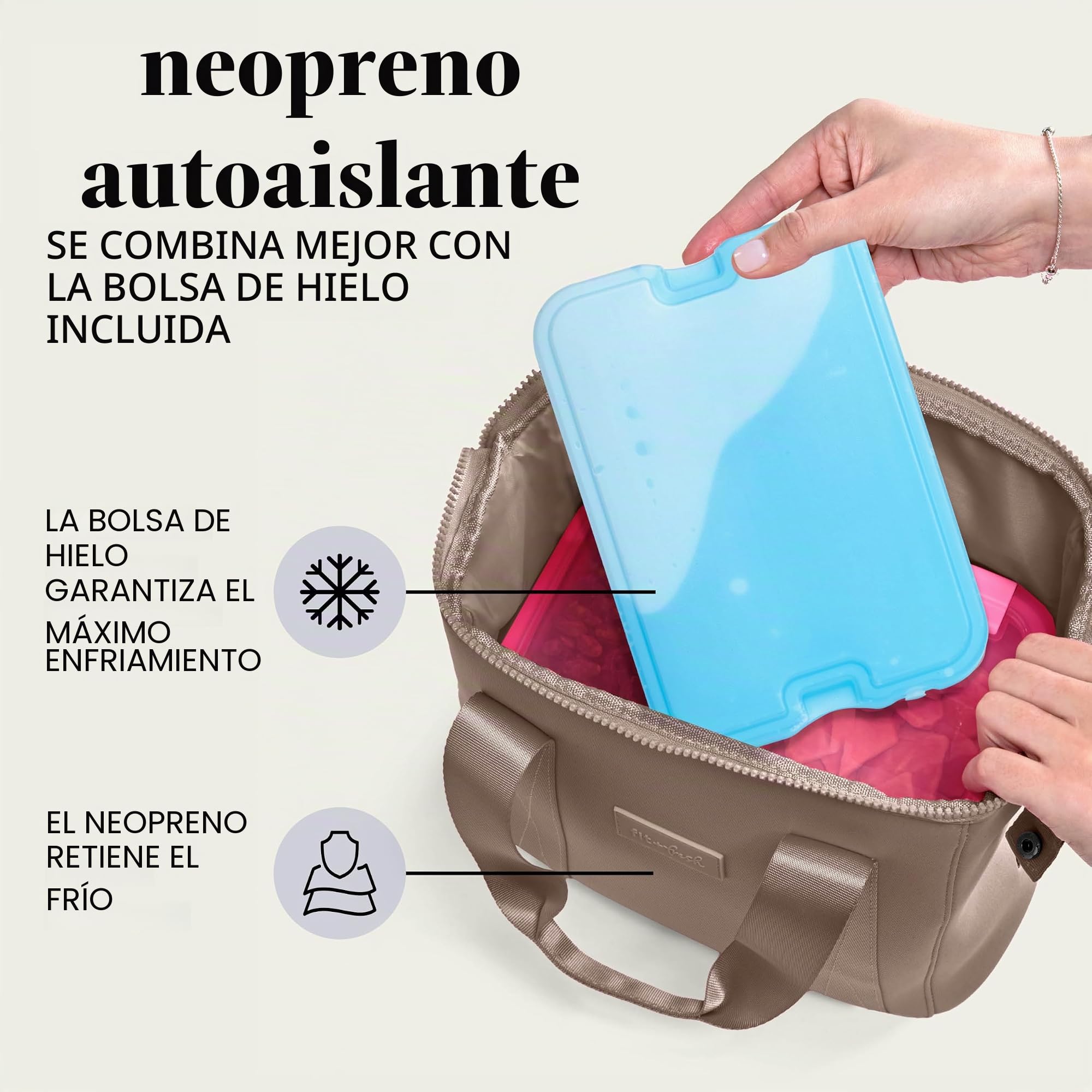Fit & Fresh Bolsa de almuerzo de neopreno para mujer, bolsa de almuerzo isotérmica para el trabajo, resistente a desgarros y manchas, gran caja de almuerzo para mujer con contenedores y hielo,