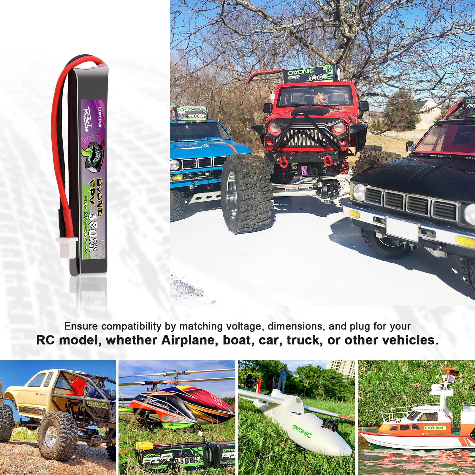 Batería Lipo 1S 380mAh 3.8V 60C Con Conector BT2.0 – Pack De 6 Para Drones FPV, Helicópteros Y Coches RC