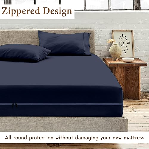 Miniatura 3 de Sábana bajera ajustable con cremallera, tamaño matrimonial, bolsillo profundo de 8 pulgadas, sábana inferior de microfibra cepillada de calidad de