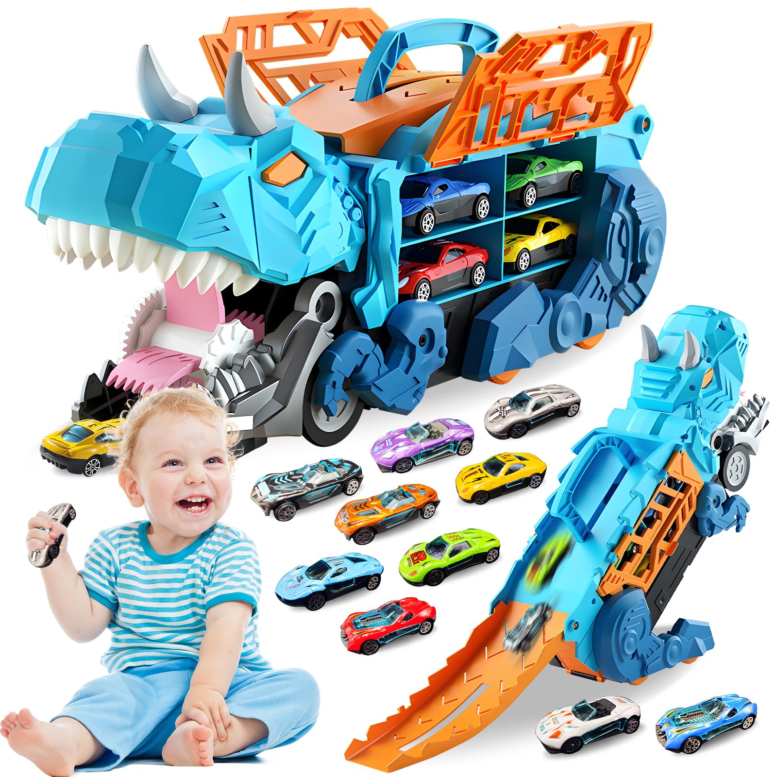 Pardofelis Transportador de Autos Dinosaurios con 10 Metal Coches, Camión para Niños 3 4 5 6 Años