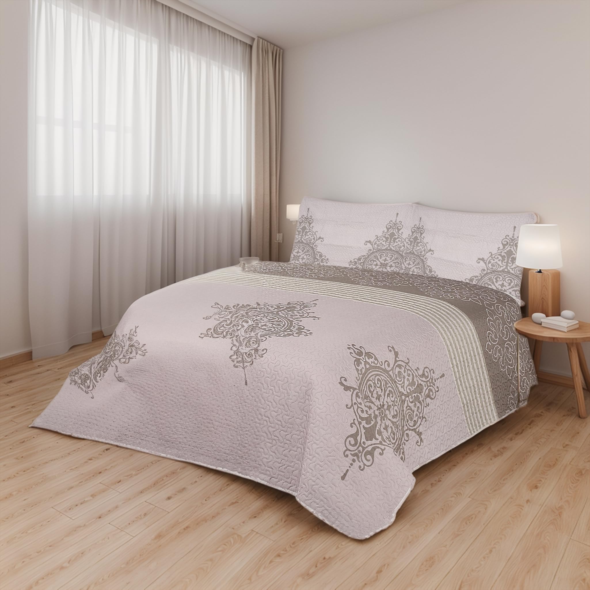 Etrexonline Colcha Bouti Reversible Estampada 100% Microfibra Extra Suave Colcha Cubre Cama Multiusos para Primavera y Verano Incluye 1 Funda de Cojín, Cama 80/90-180x260cm - Morado Patrón Floral