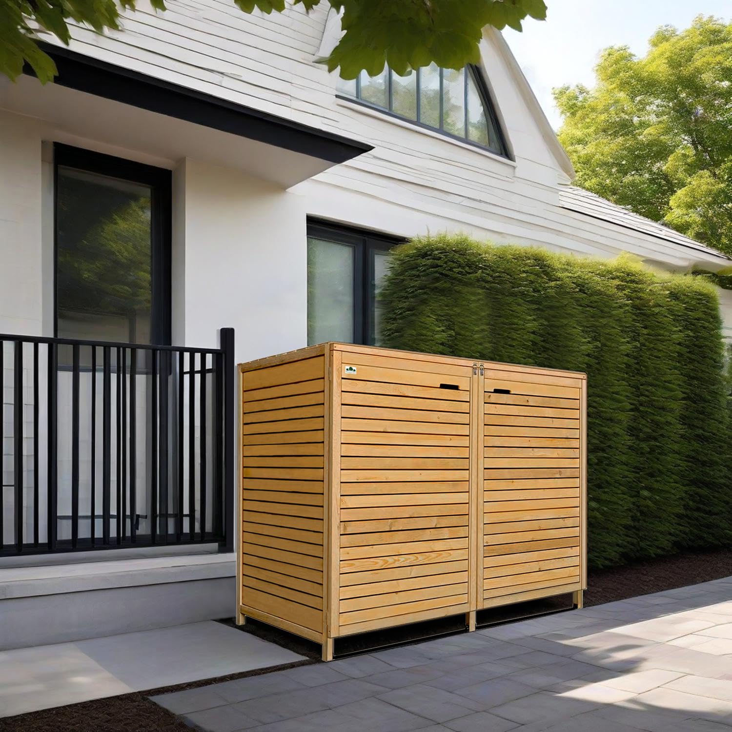 Cache Poubelle Double en Bois Clair