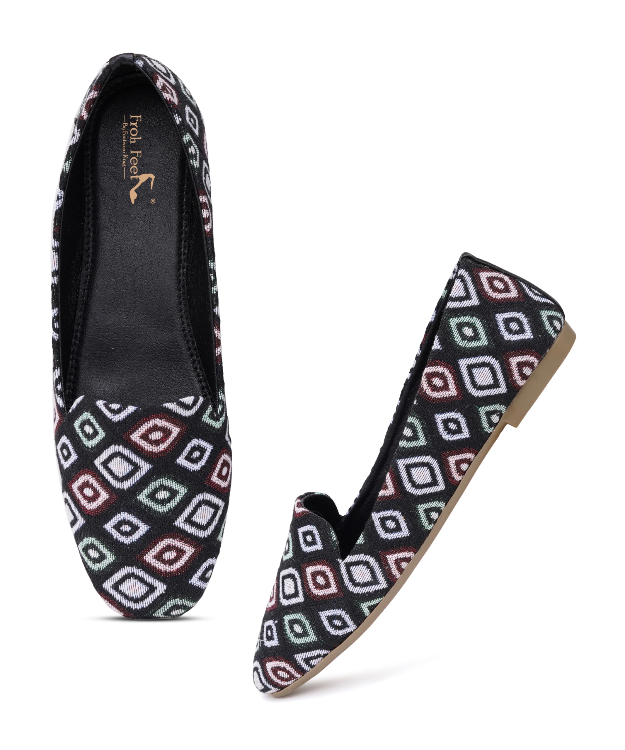 Froh Feet Stylish Geometric Pattern Flat Loafers for Women Comfortable Daily Wear Casual Walking Shoes for All Occasions-picture-42