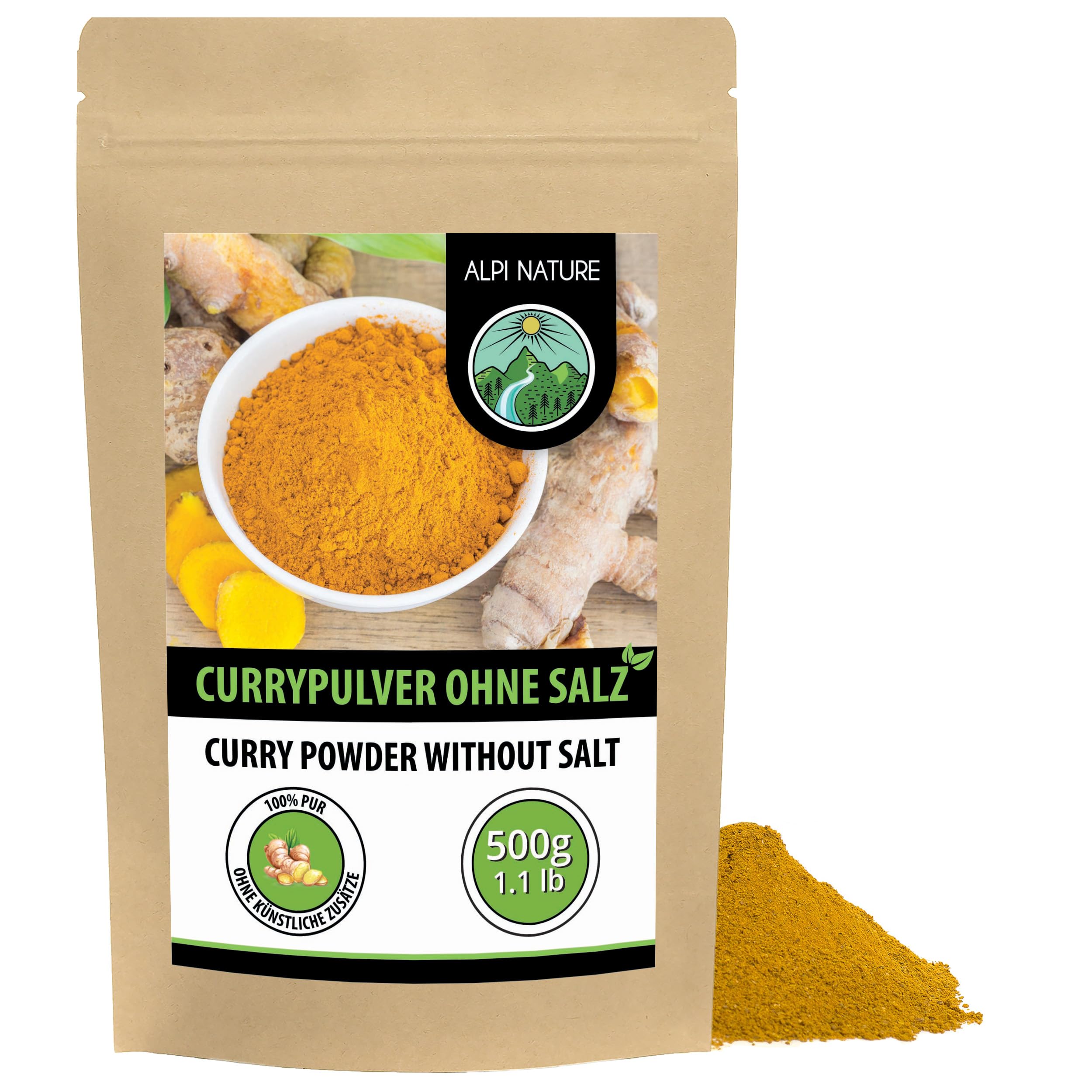 Alpi Nature Curry Pulver mild 500g, Curry Pulver indisch suess ohne Salz, indische Gewürze