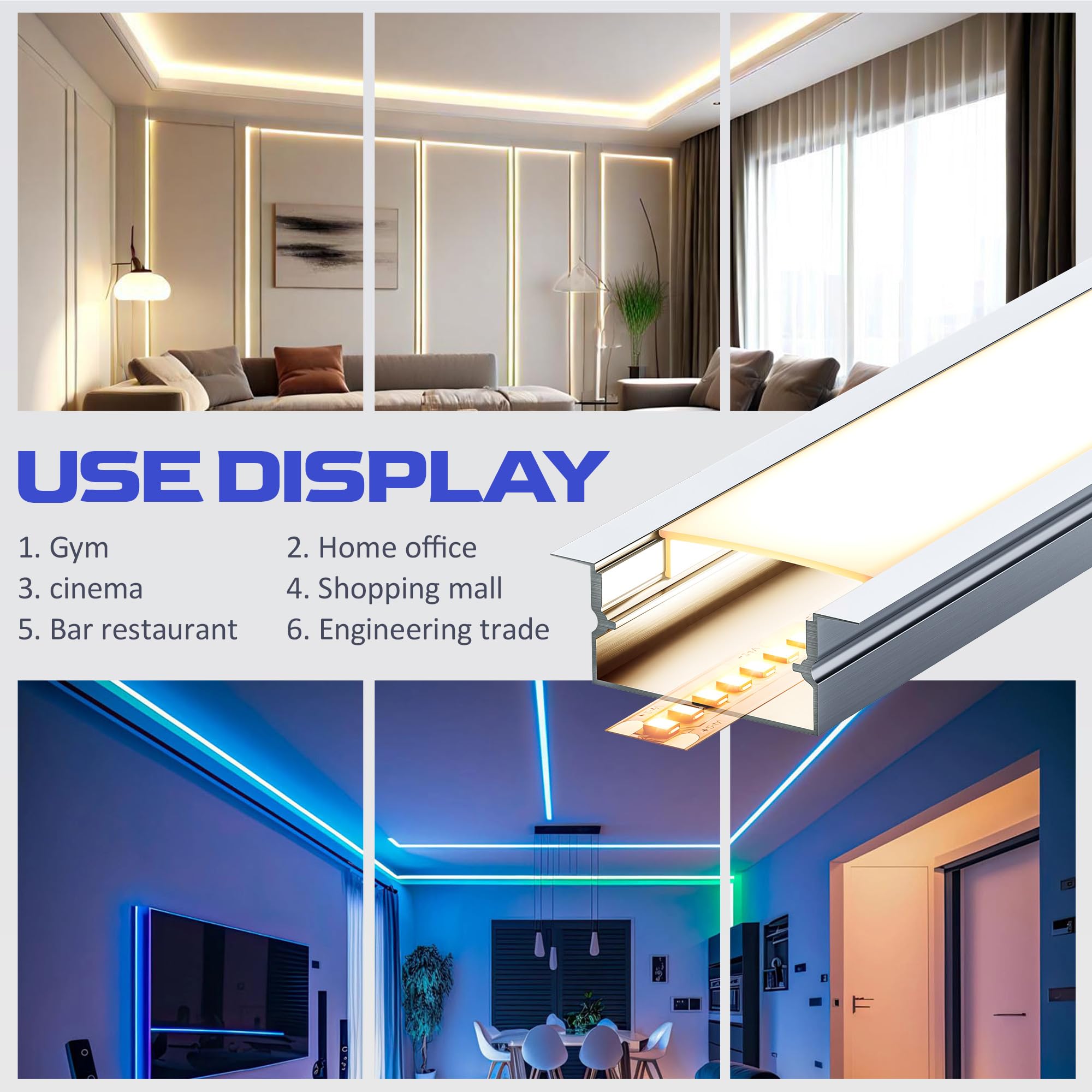 LED Profil Schiene 2m aus eloxiertem Aluminium, Aluminium Profil passend für 15mm Streifen, mit opalem Diffusor (SP23, 6 Stück (12 m))