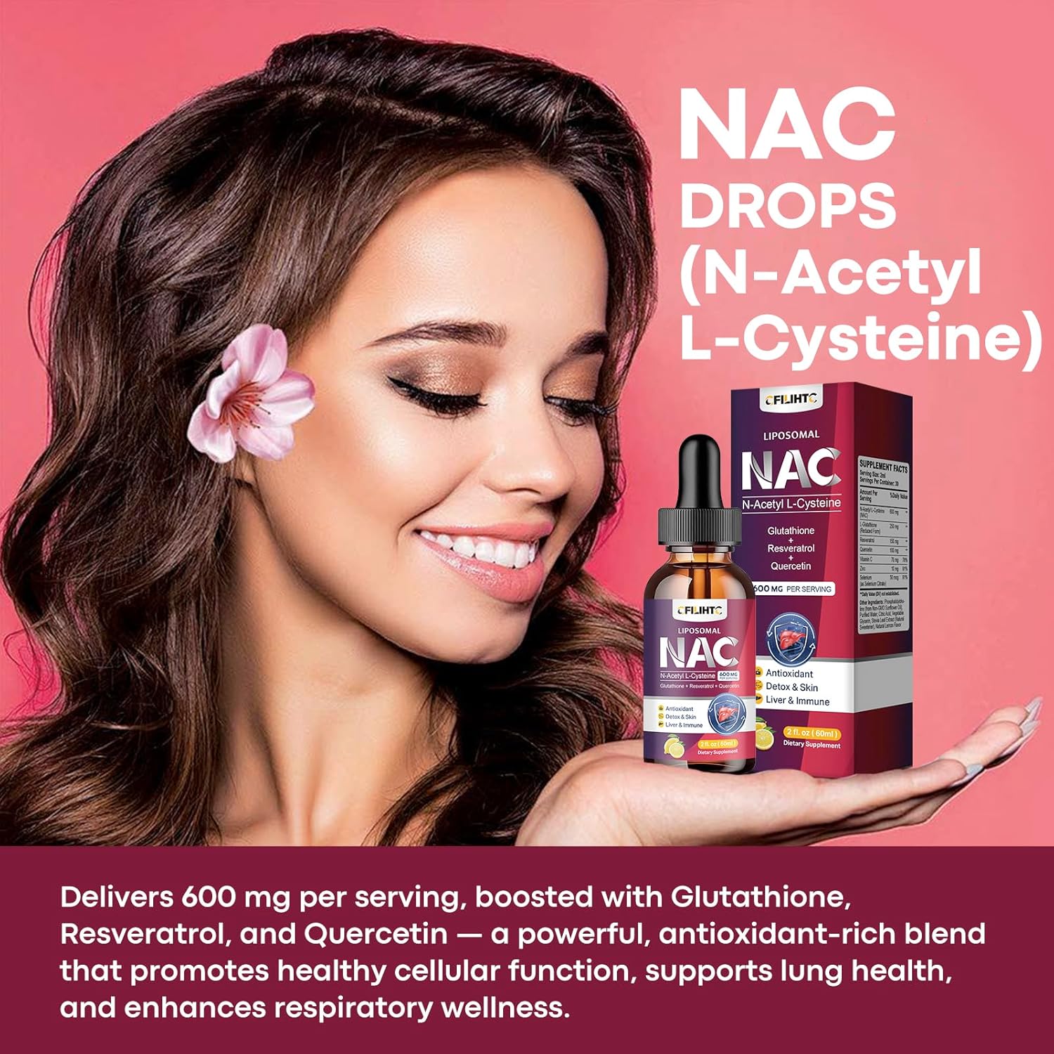 Liposomal Liquid NAC Supplement N-Acetyl Cysteine Drops, N Acetyl Cysteine 600mg with Glutathione, Resveratrol & Zinc for Adults & Kids Liver Lung Antioxidant Immune & Skin Health, Lemon 2 Fl Oz - Image 4
