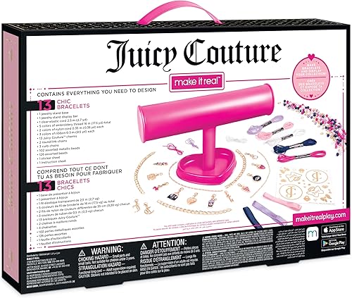 Miniatura 2 de Make It Real Juicy Couture  Dazzle & Display DIY Pulseras  Kit de 261 piezas, soporte de joyería rosa, crea 13 pulseras elegantes con dijes,