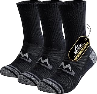 Niorasen Men's Hiking Socks, 3 Pairs, Breathable Padded Sports Socks, Cotton, Anti Bubble Functional Socks, Work Socks, Thick Outdoor Socks for Trekking, Tennis, Running